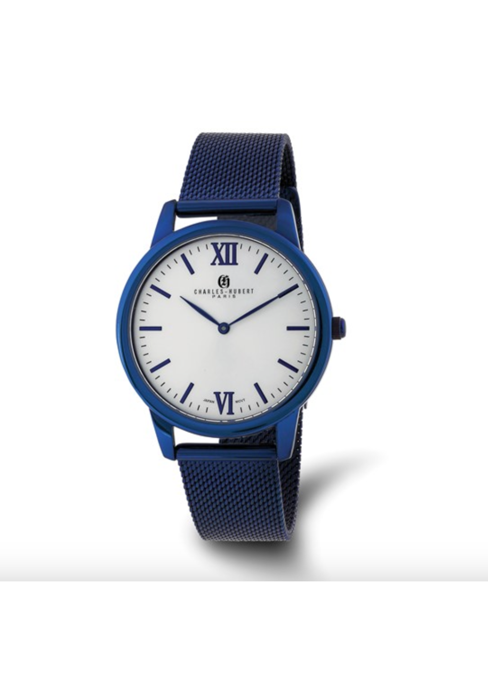 Charles Hubert Mens Blue Stainless Off-White Dial Mesh Watch