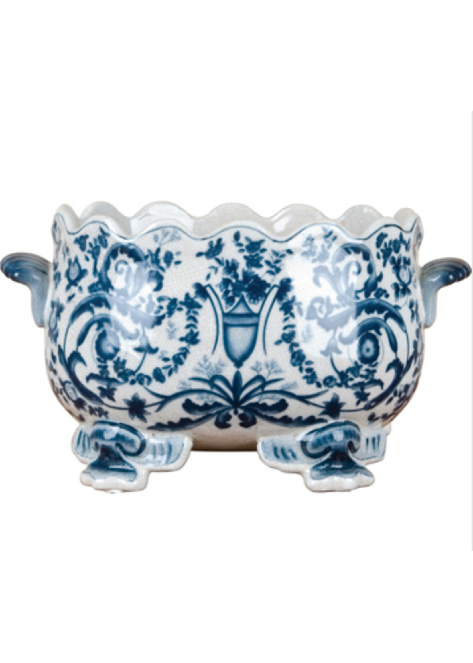Jordans 12" Footed Lion Blue Scallop Planter