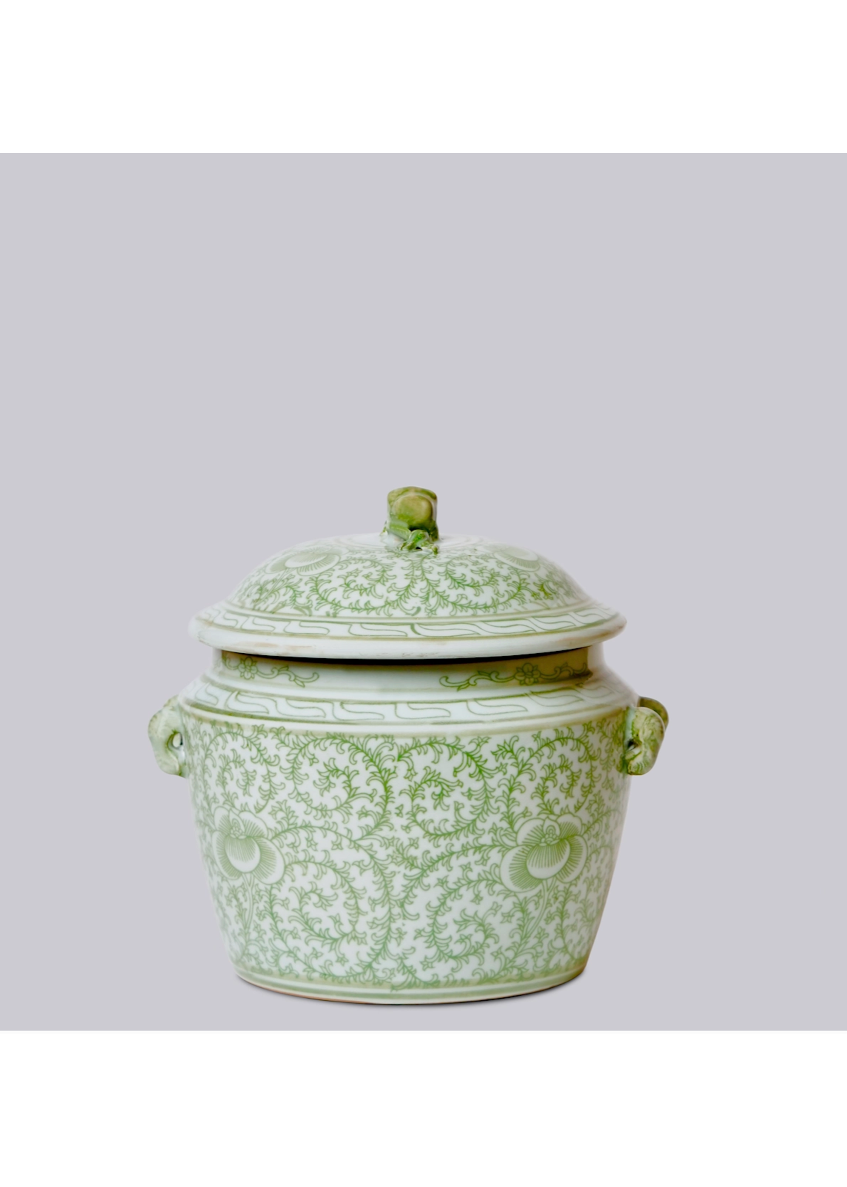 Jordans Green Porcelain Scrolling Peony Lug Jar