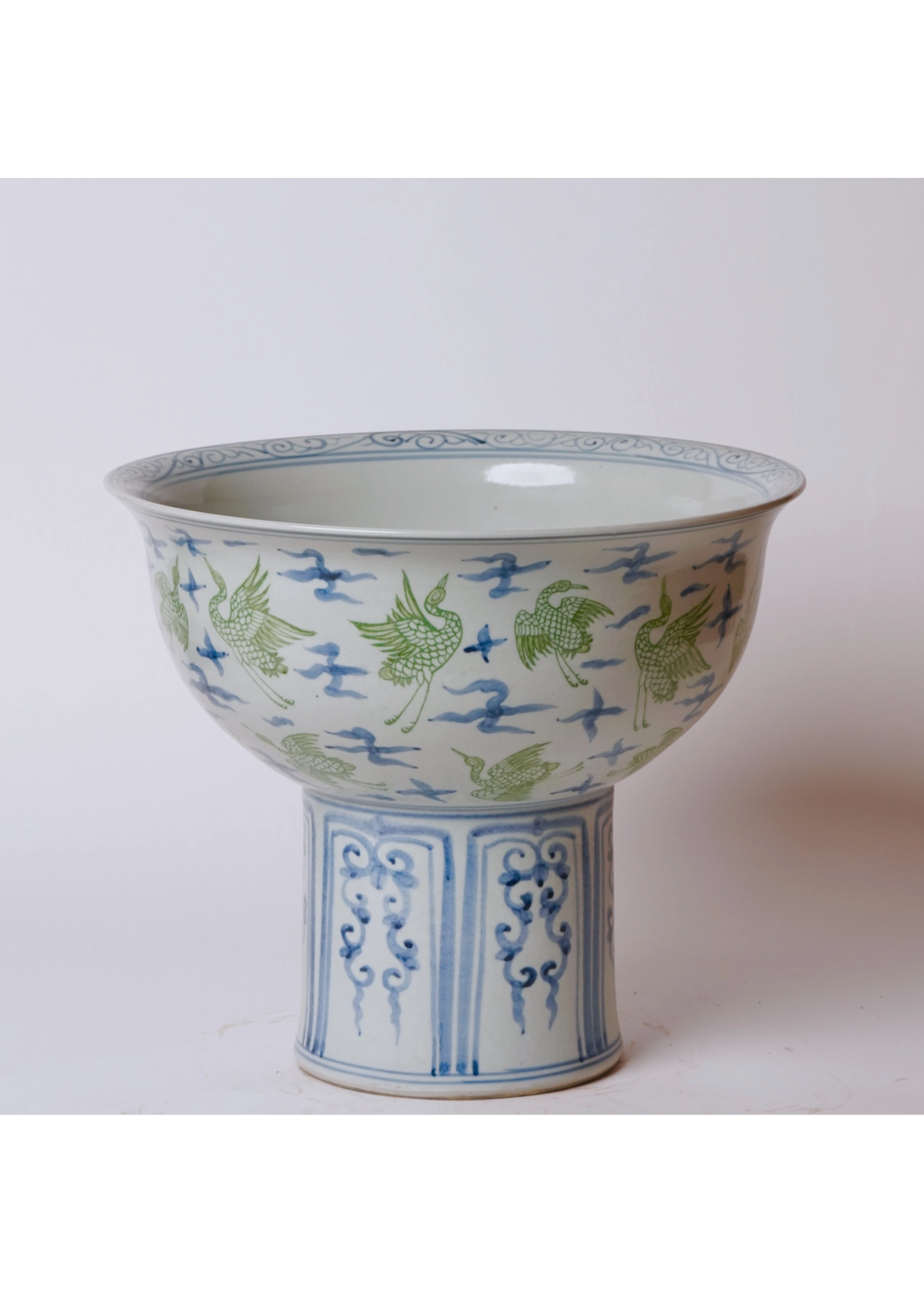 Jordans Green and Blue Large Footed Crane Bowl