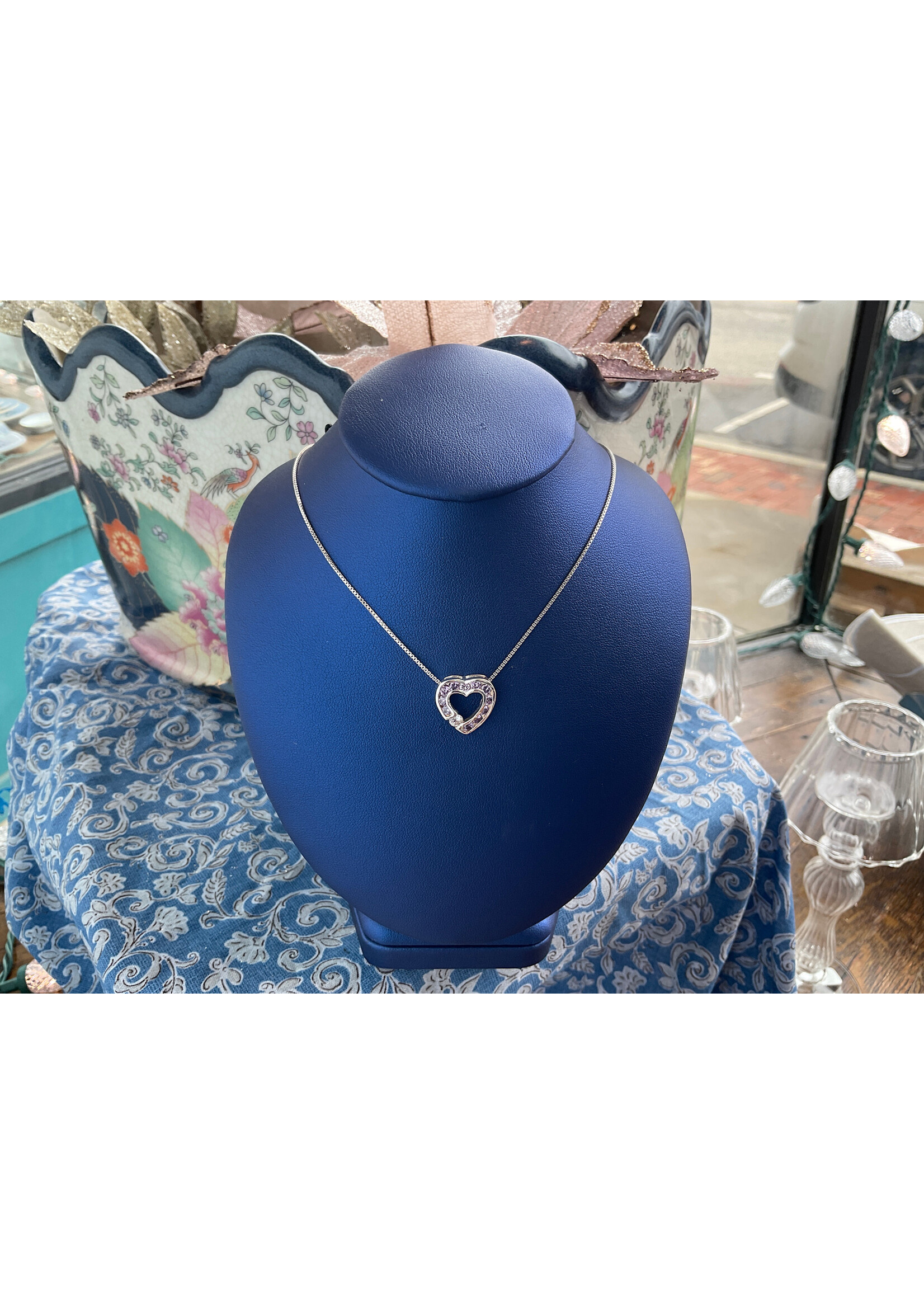 Jordans Purple CZ Heart Necklace 18in SS