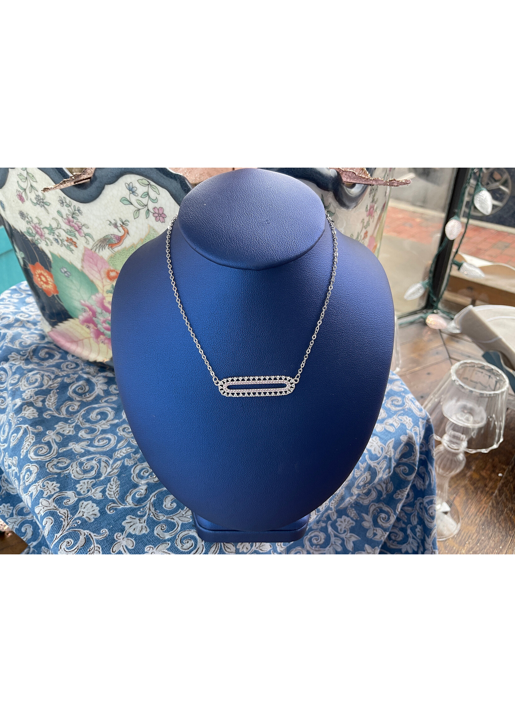 Jordans Pink MicroPave CZ Paperclip Necklace SS