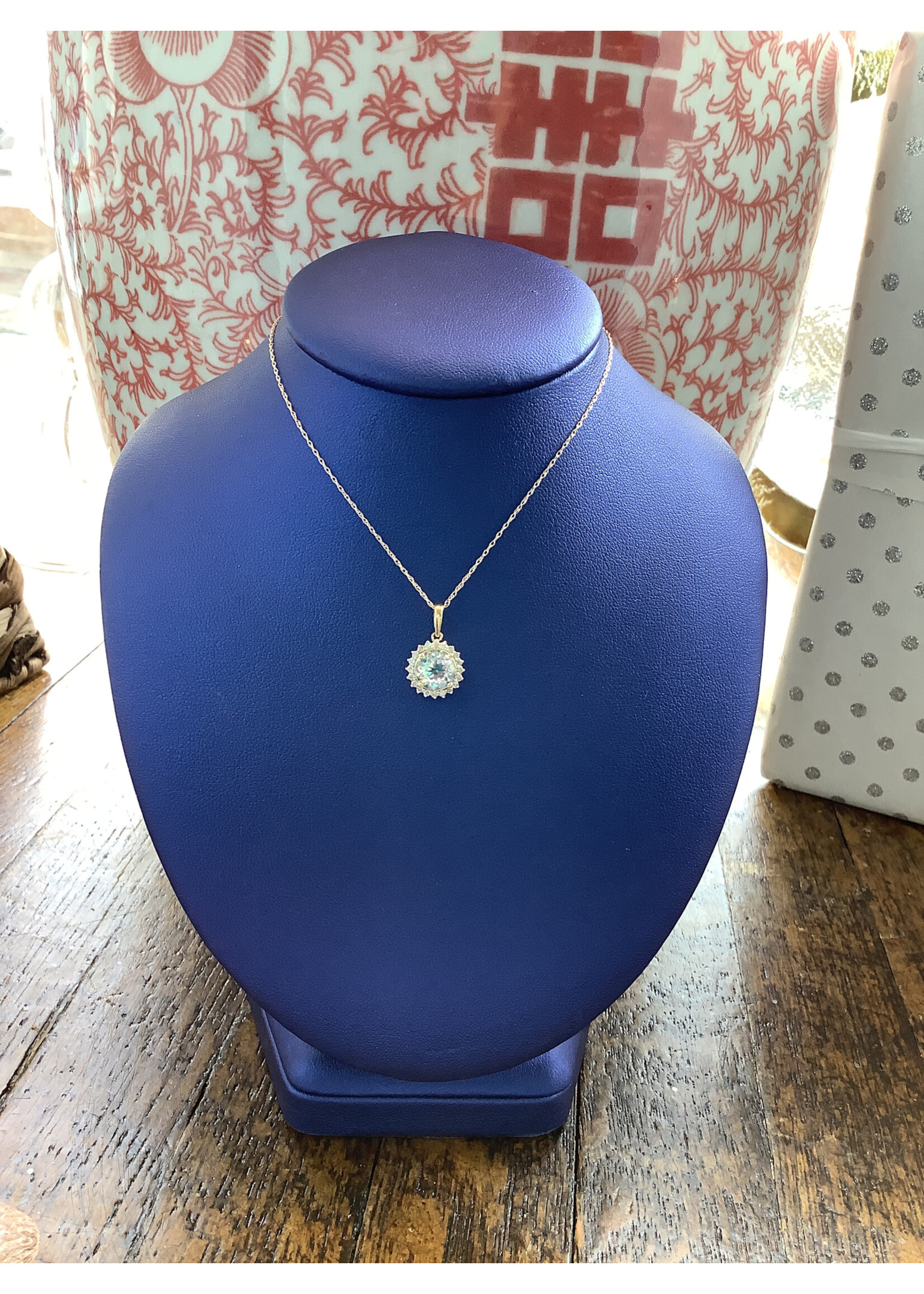Jordans Aquamarine and Diamond Halo 10k Pendant .16cttw