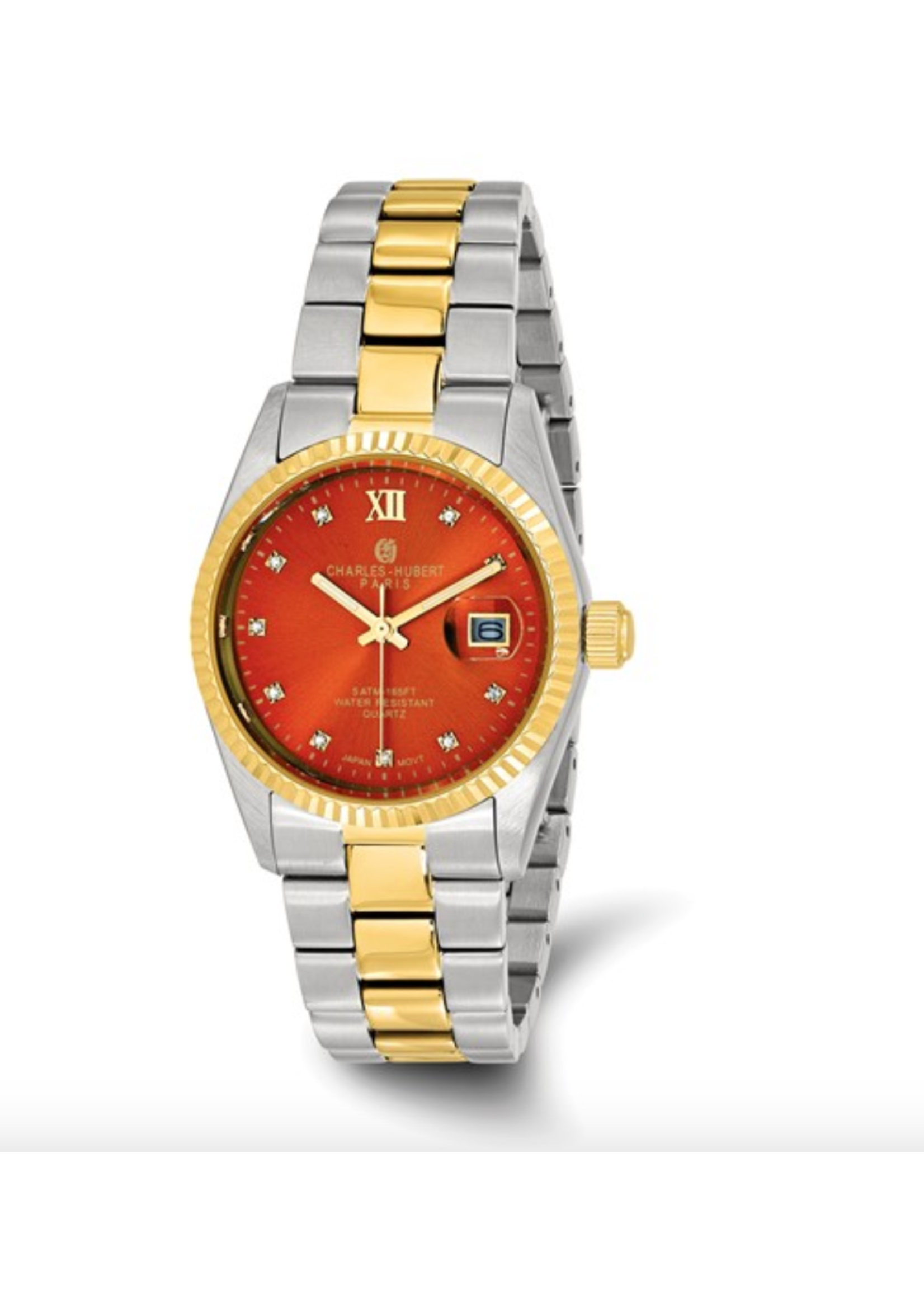 Charles Hubert Mens Two-tone Stainless Steel Red Dial Watch