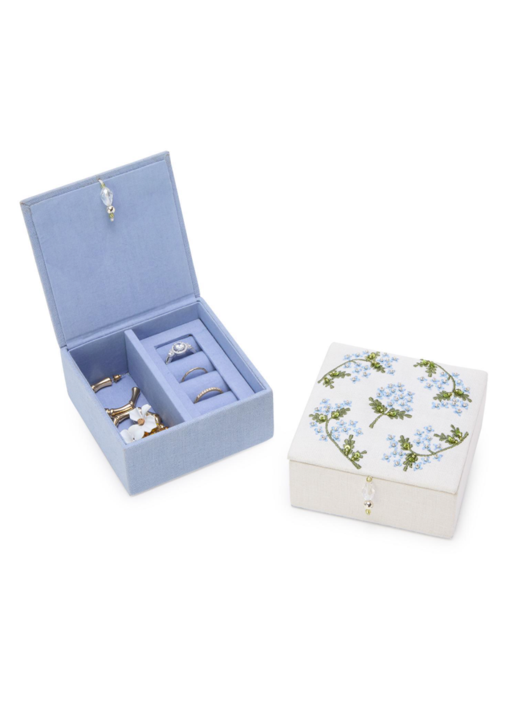 Jordans White Hydrangea Mini Linen Jewelry Box