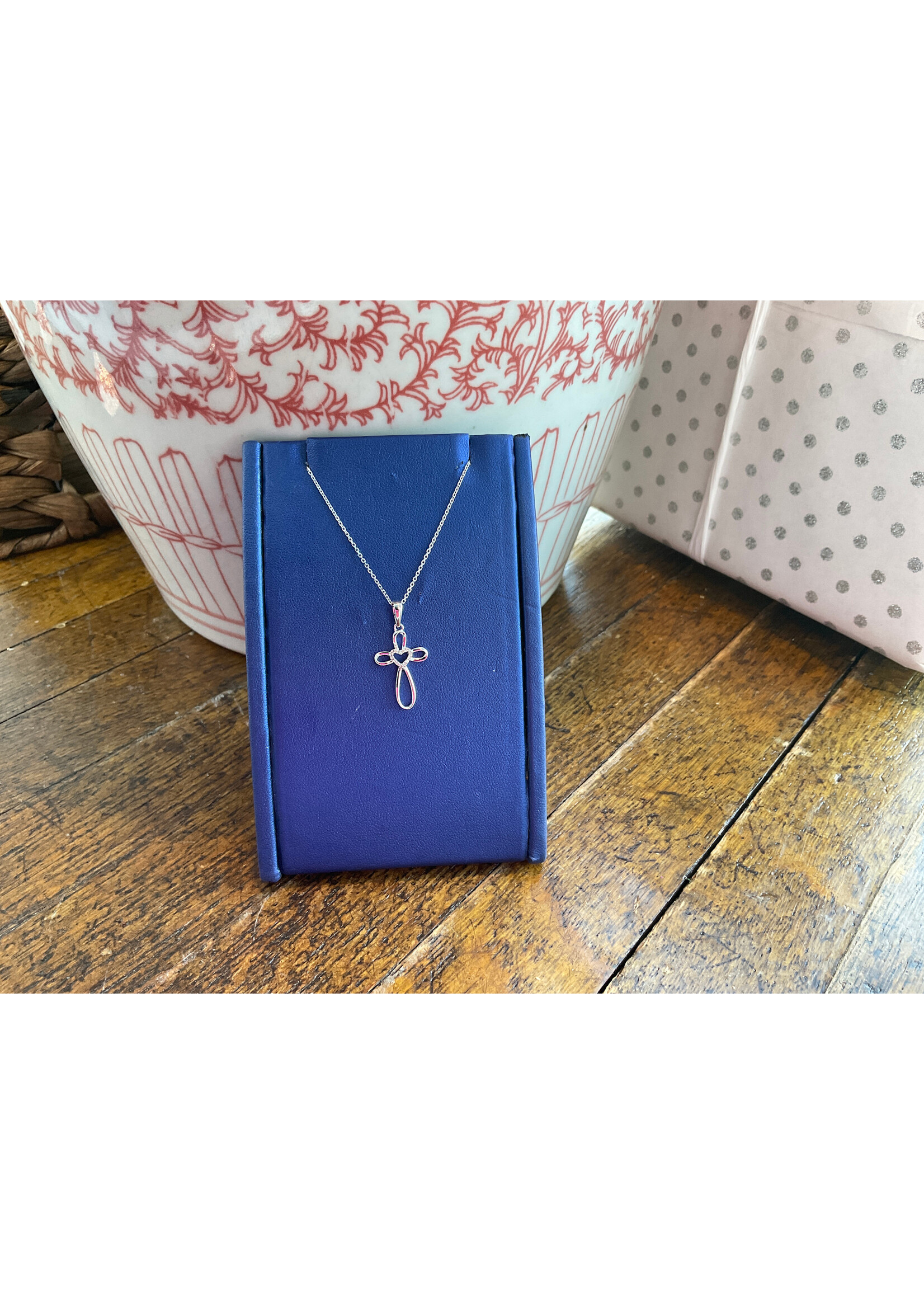 Jordans SS Diamond Heart and Cross Necklace on Adj Chain
