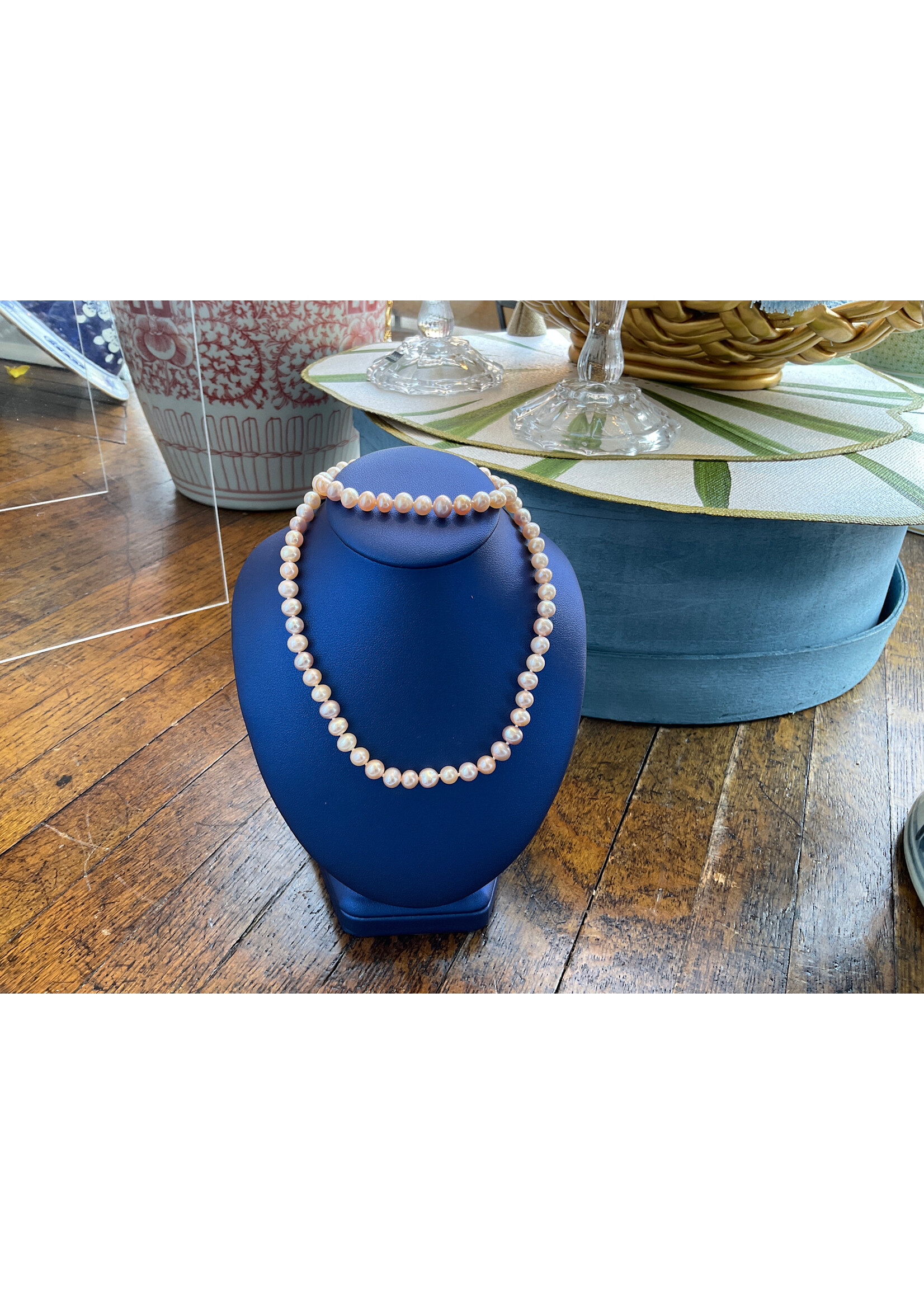 Jordans 18in 6-7mm Peach Pearl Necklace and Bracelet SS Set