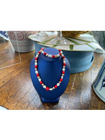 Jordans 18in Red Bead and Pearl Necklace and Bracelet SS Set