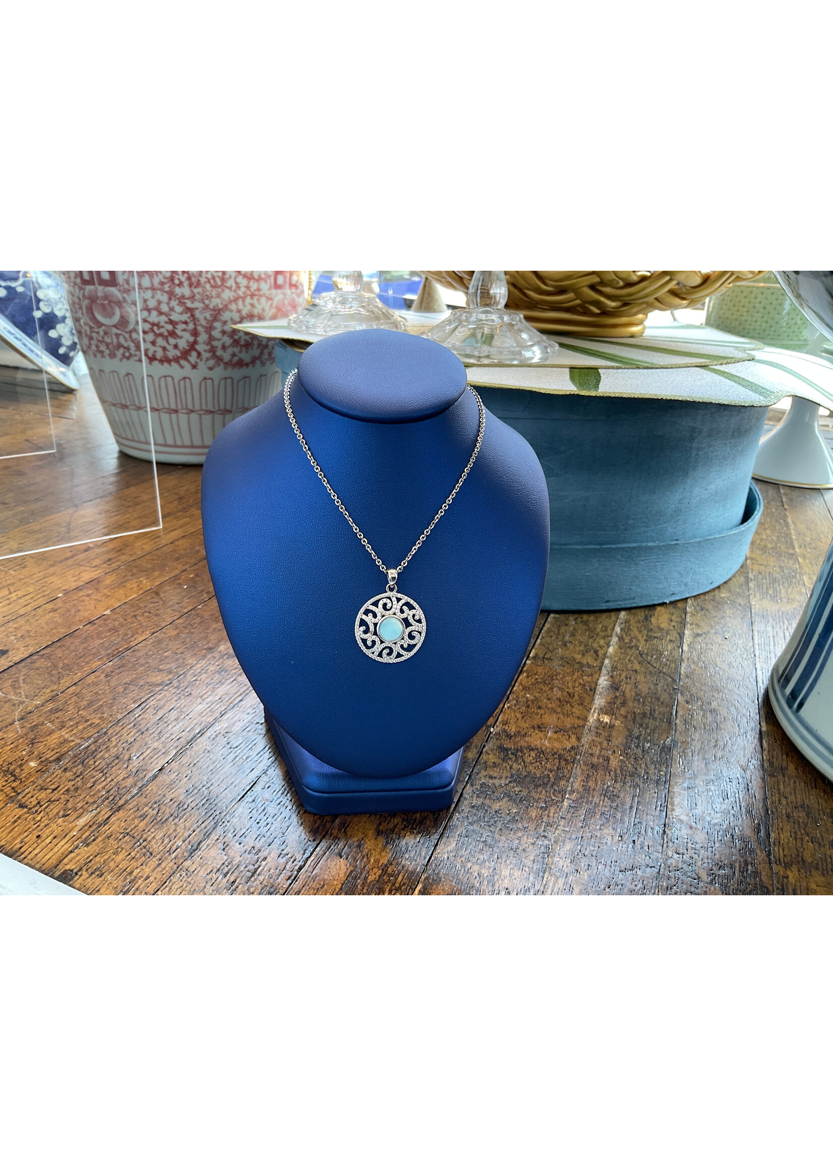 Jordans Larimar and CZ Necklace Sterling