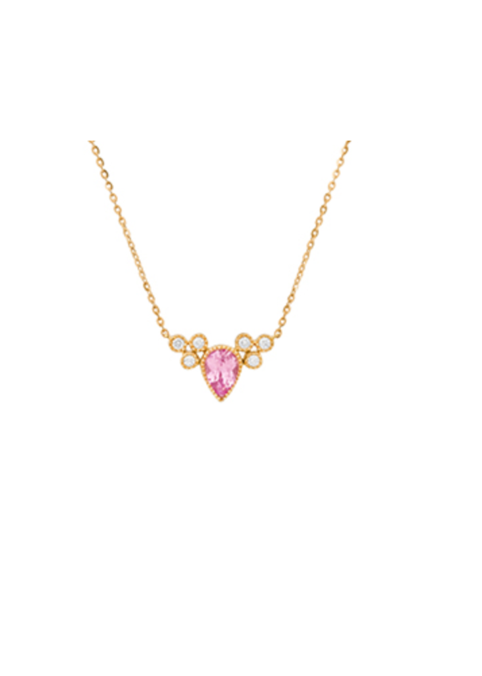 Jordans 10k Pink Topaz Pear & Diamond Necklace adj chain
