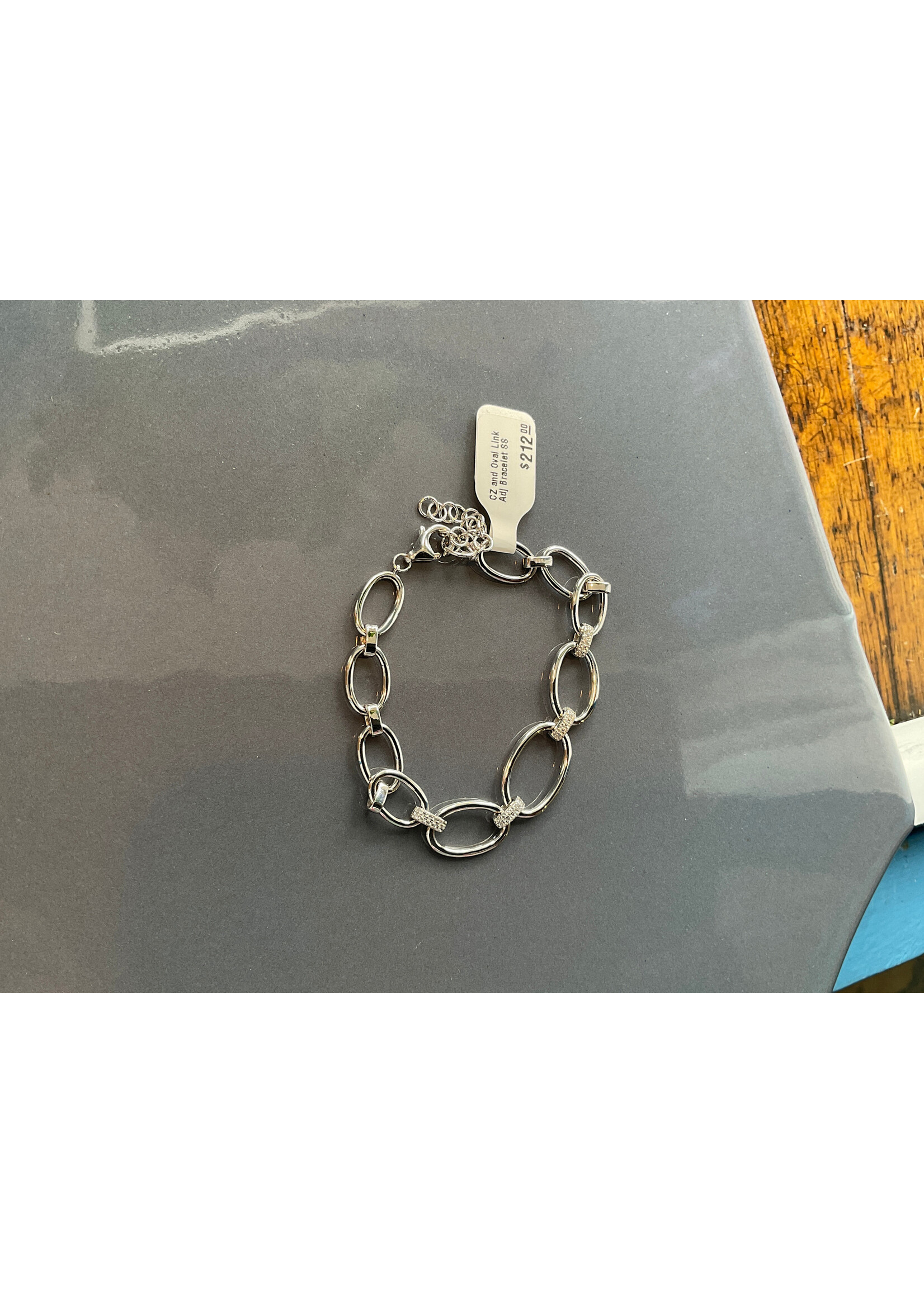 Jordans CZ and Oval Link Adj Bracelet SS