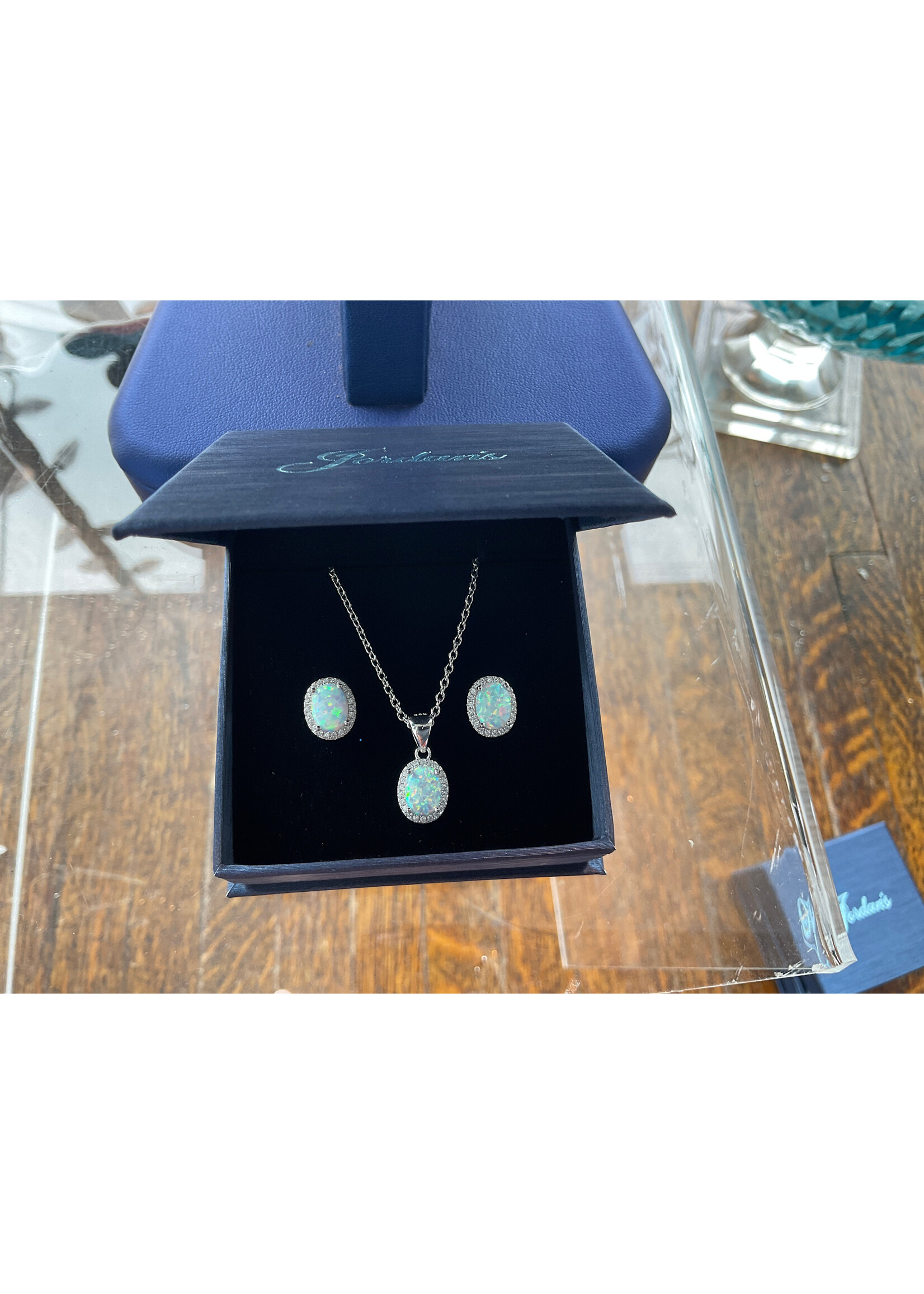 Jordans Sterling Created Opal and CZ Set