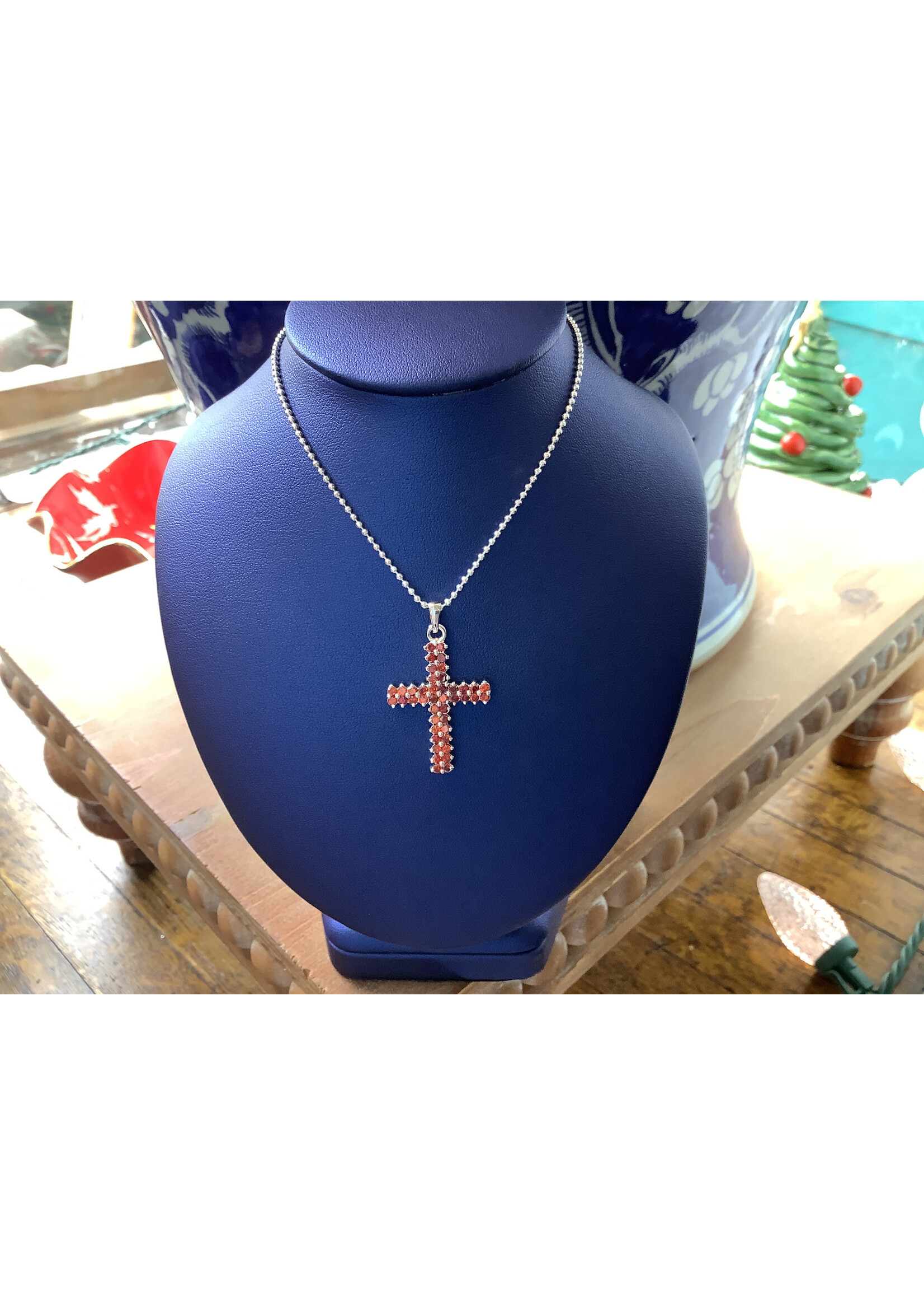 Jordans Orange CZ Cross with Beaded Chain 18in SS