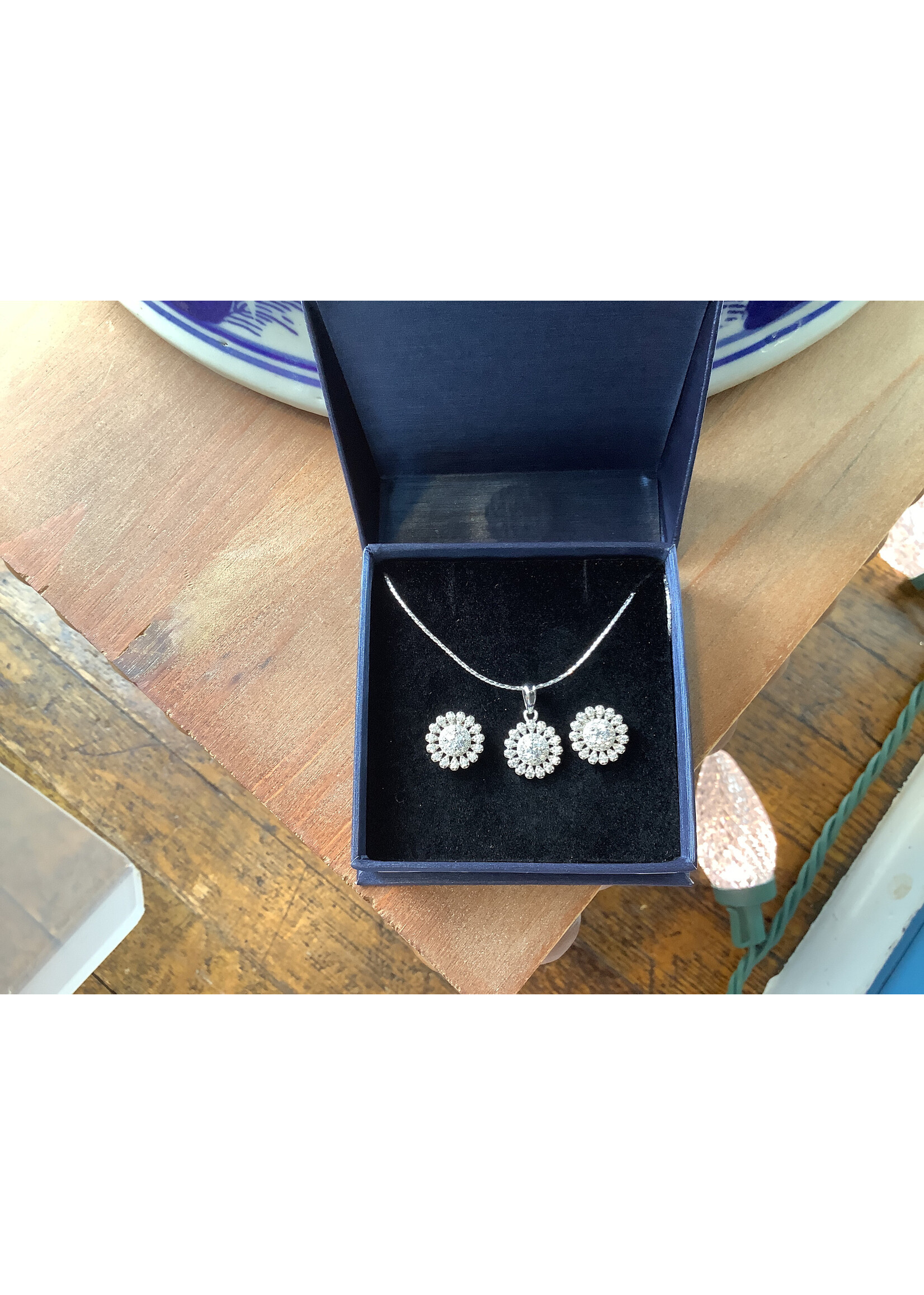 Jordans CZ Earring and Necklace Set Sterling