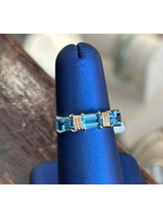 Jordans 3 Stone Emerald Cut Blue Topaz Ring 14k