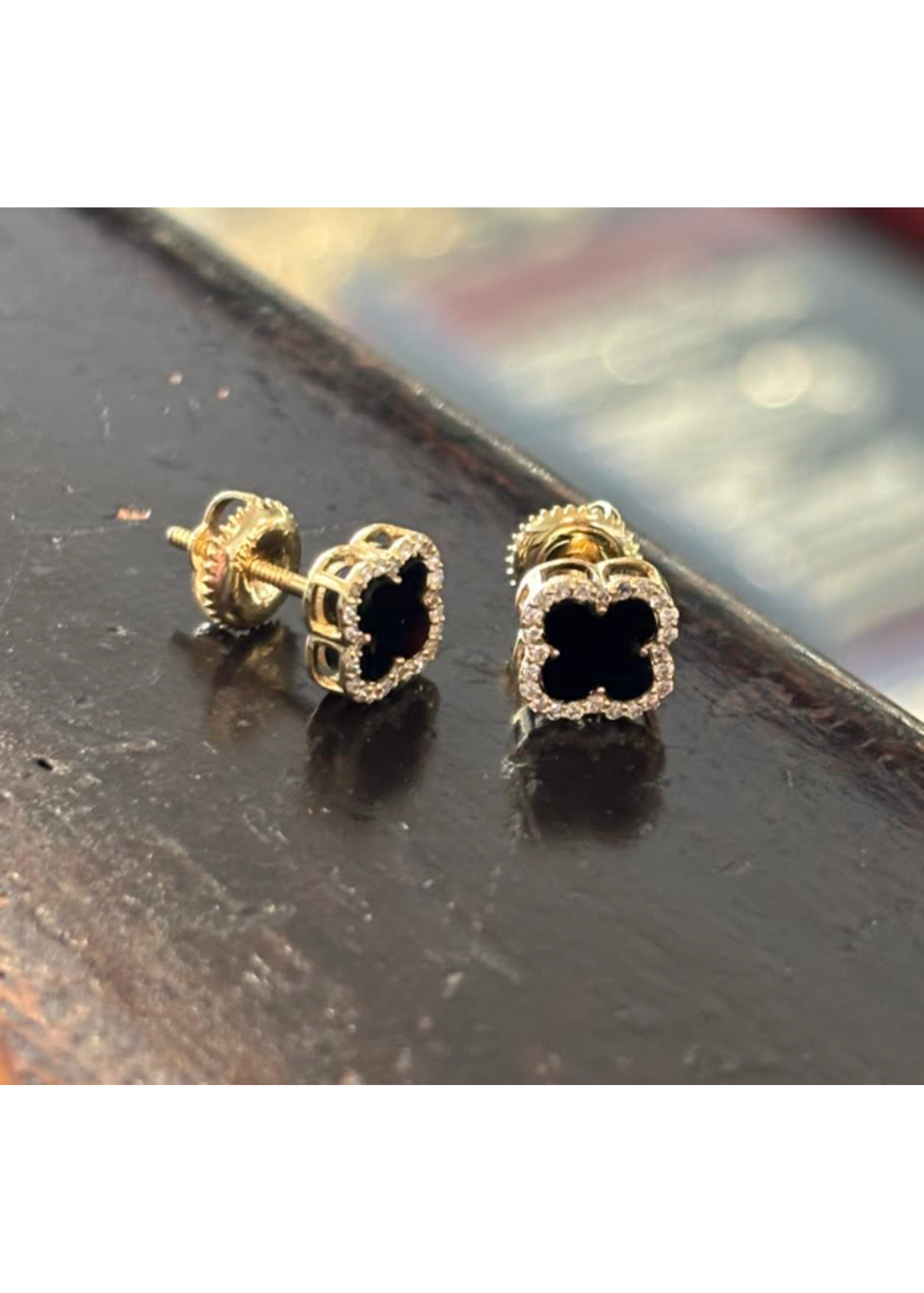 Jordans Black Diamond Clover Screwback Stud 14k .17cttw