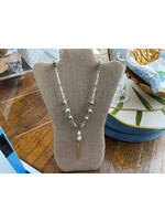 G2 Silver Vintage Pink & Green Cloisonne Necklace 32in w Tassel