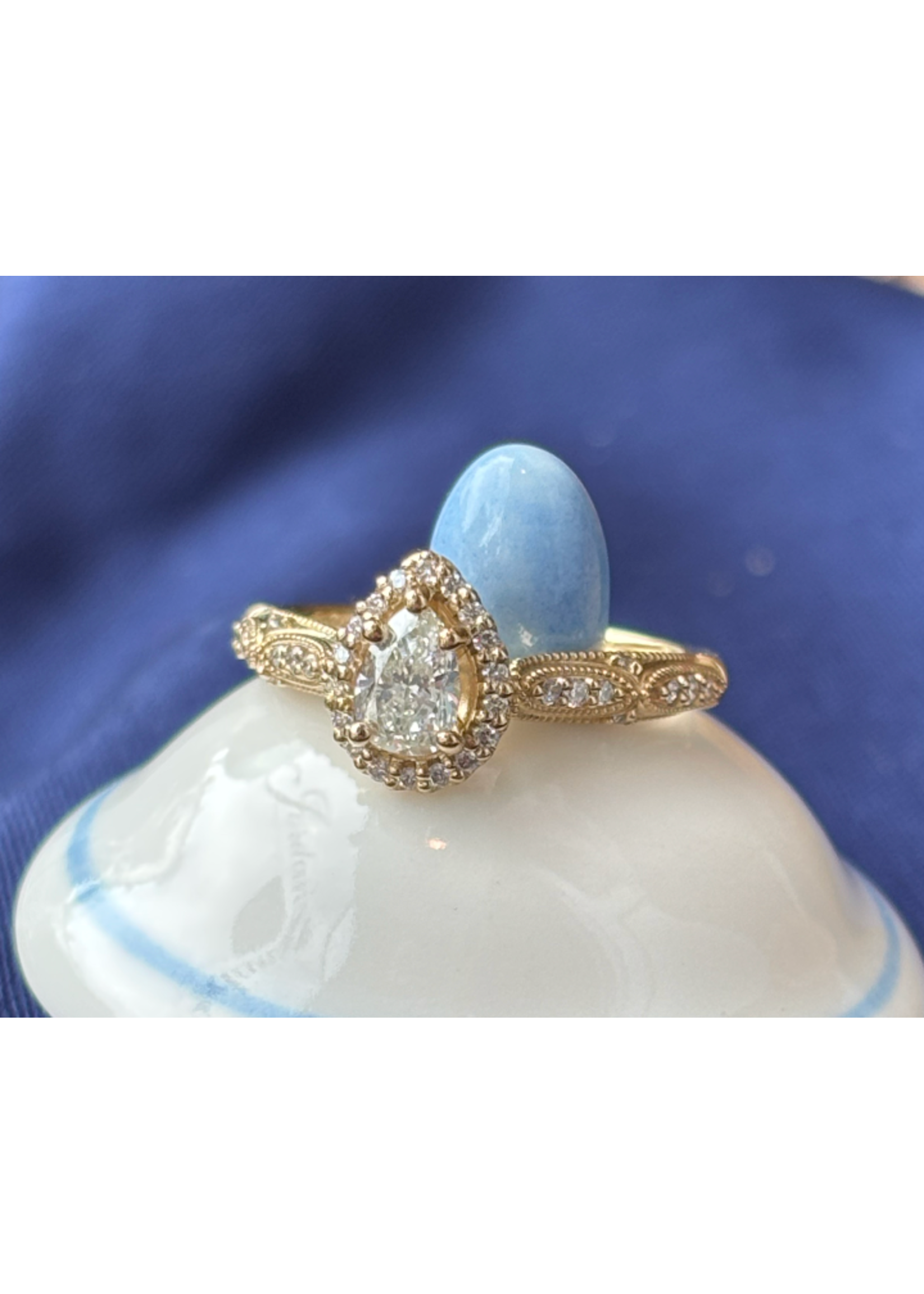 Jordans Victorian Style Pear Diamond Halo .45ct center VS2 - G/H
