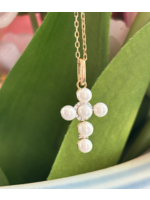 Jordans Pearl Cross with Single Diamond Halo 10k .06cttw