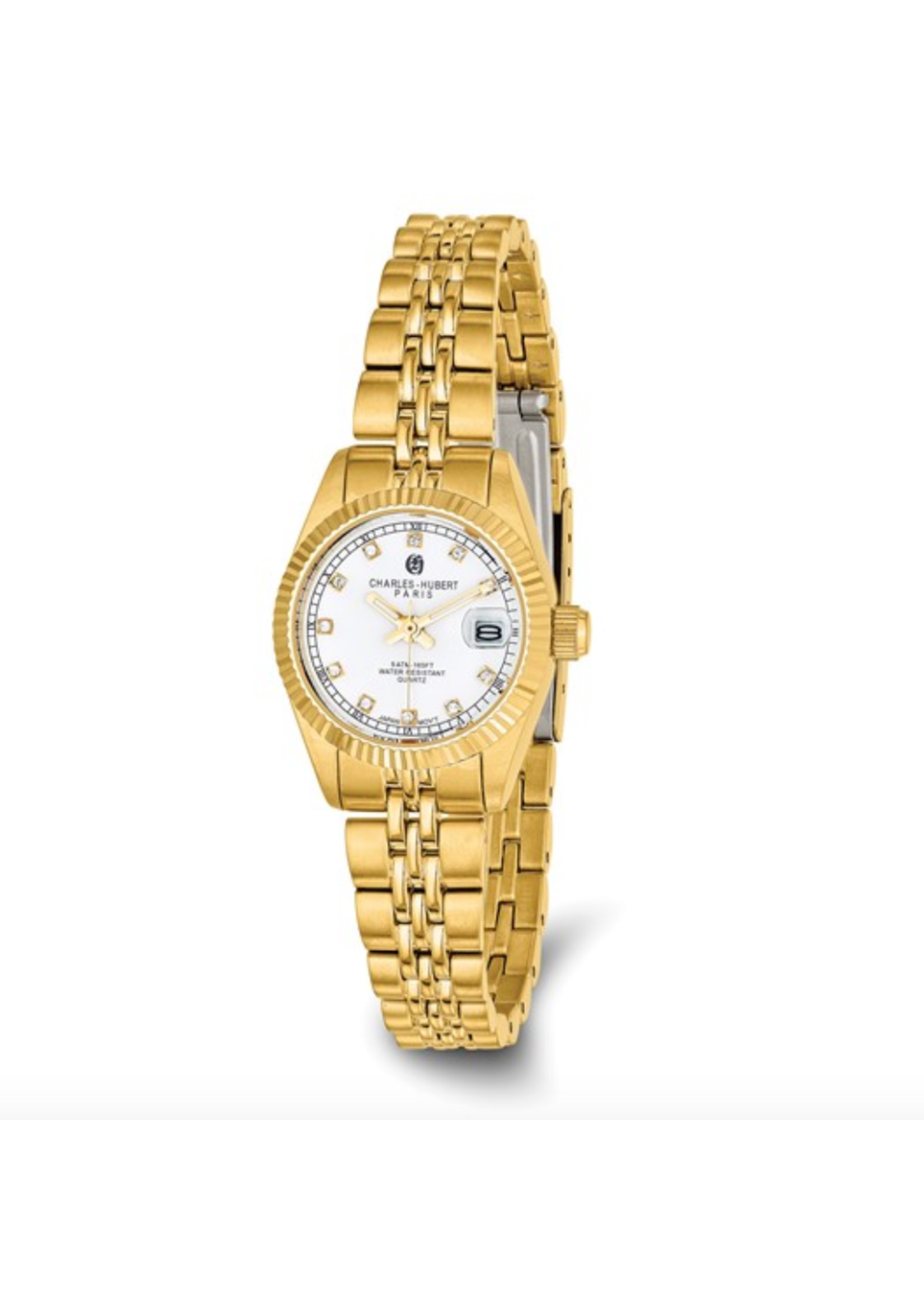 Charles Hubert Ladies White Dial Watch - Gold Tone
