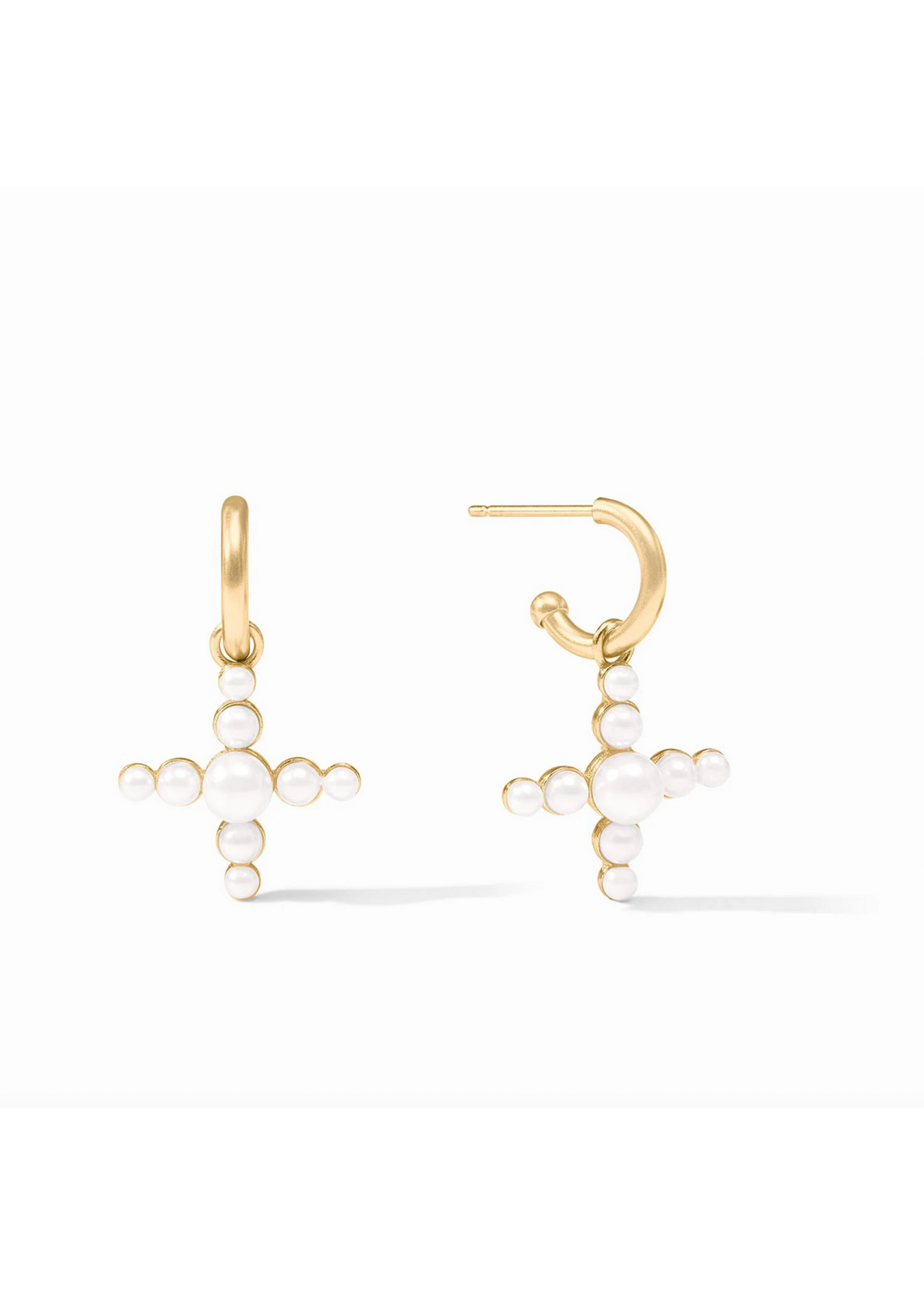 Julie Vos Gumdrop Pearl Hoop and Charm Cross Earring