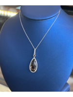Jordans Estate 10k white gold Smoky Quartz and Diamond Pendant 18in chain
