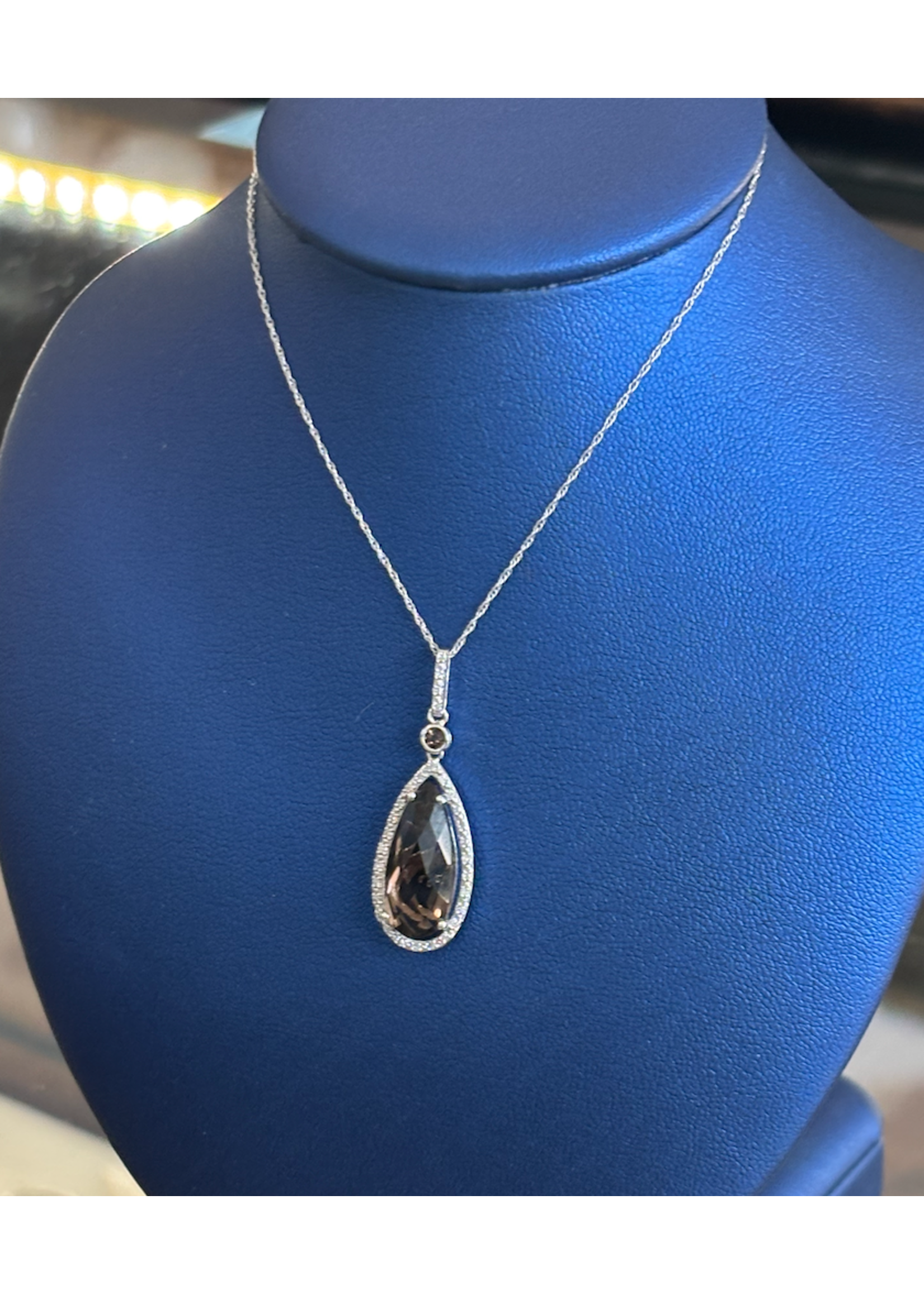 Jordans Estate 10k white gold Smoky Quartz and Diamond Pendant 18in chain