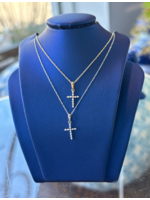 Jordans 14k yellow gold .10cttw shared prong diamond cross 18in chain