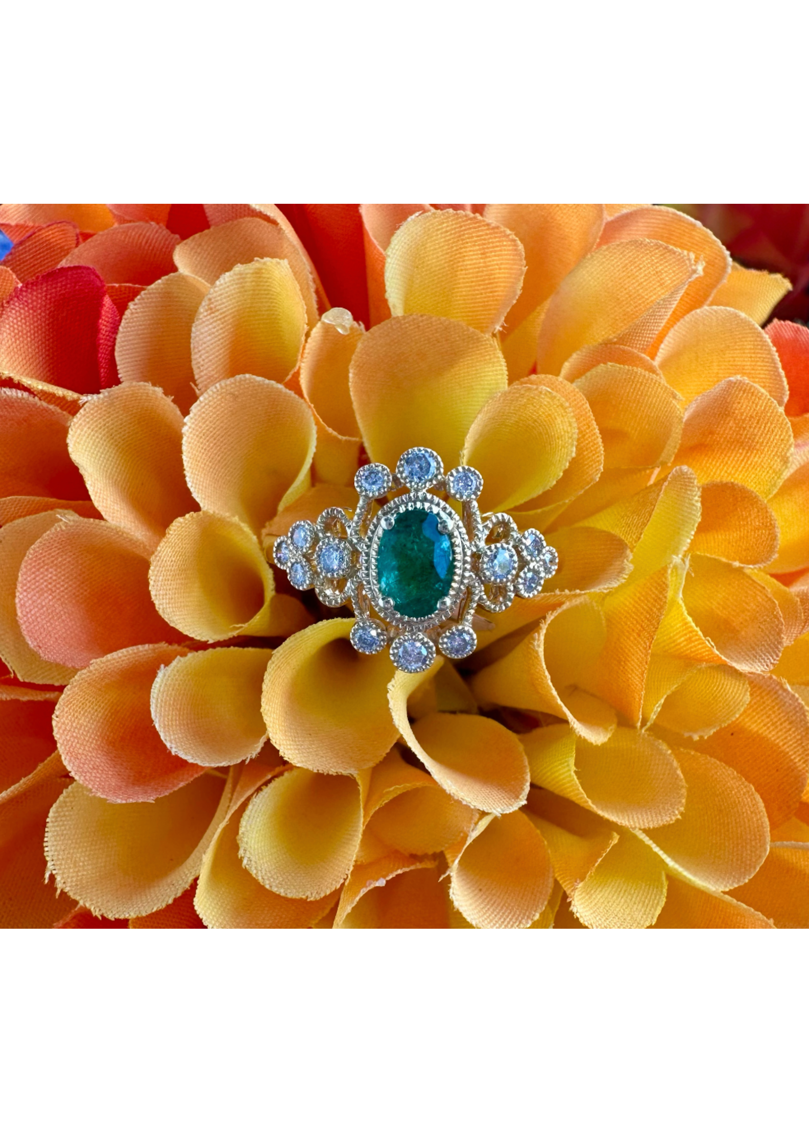 Jordans .45ct Oval Emerald .25ct Dia Lace Ring 10k