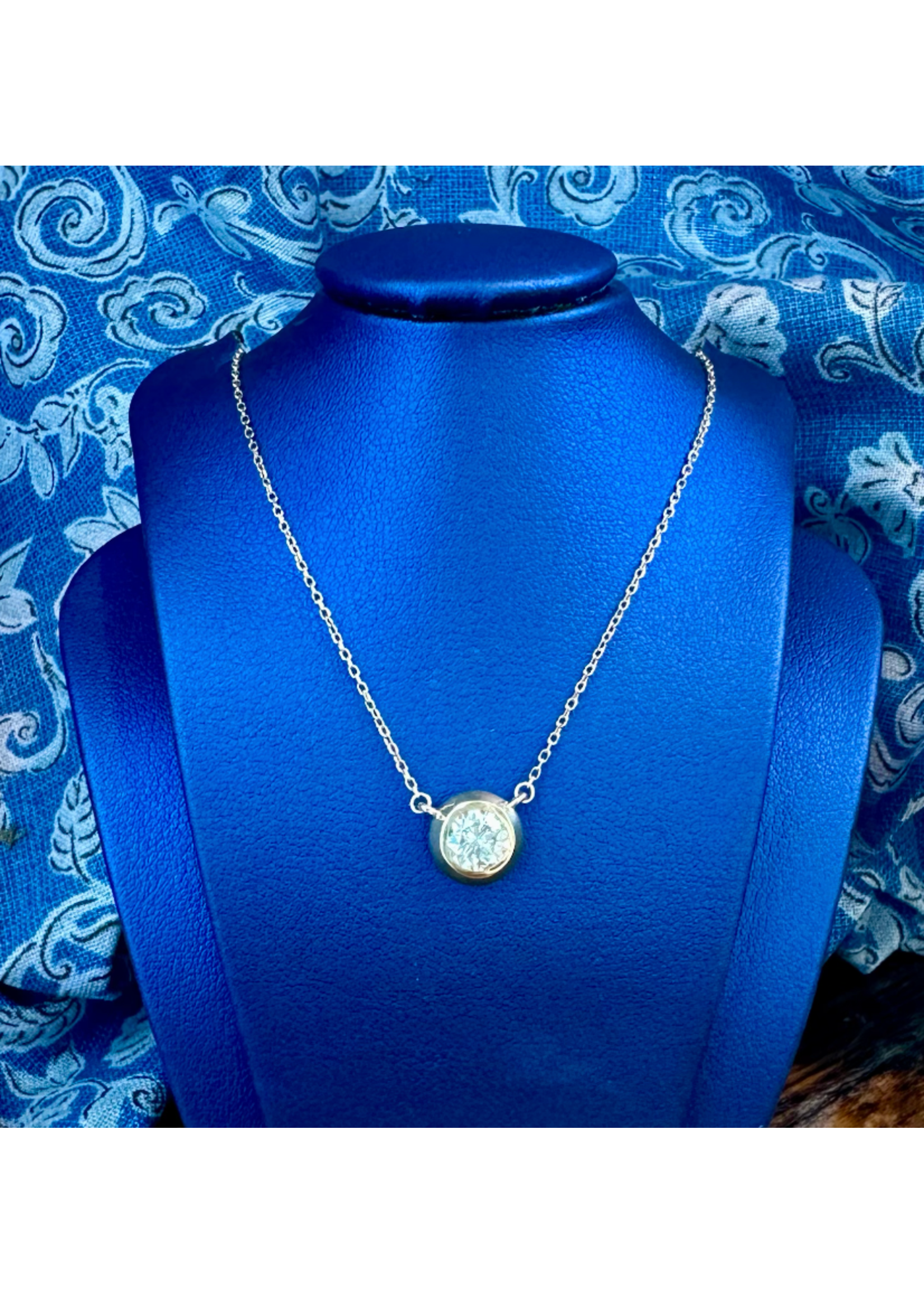 Jordans .75ct Bezel Set Solitaire Necklace 14k adj chain