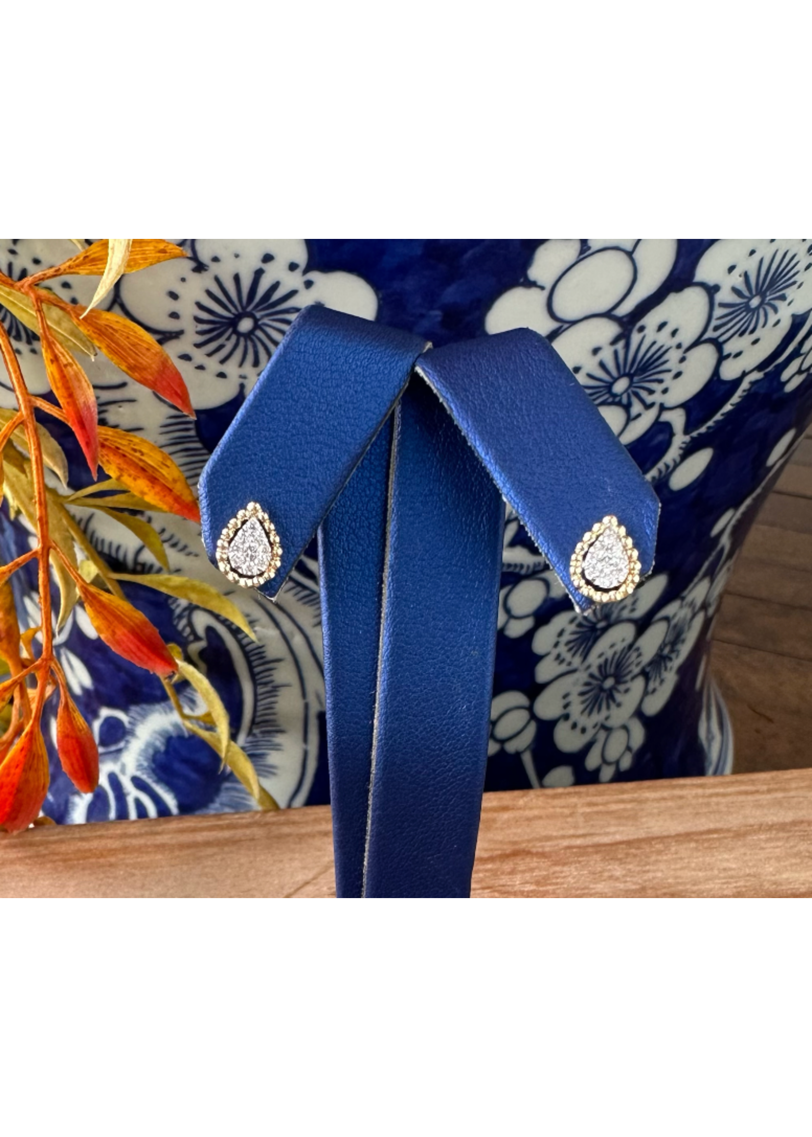 Jordans 10k Beaded Pear Cluster Earring .18cttw