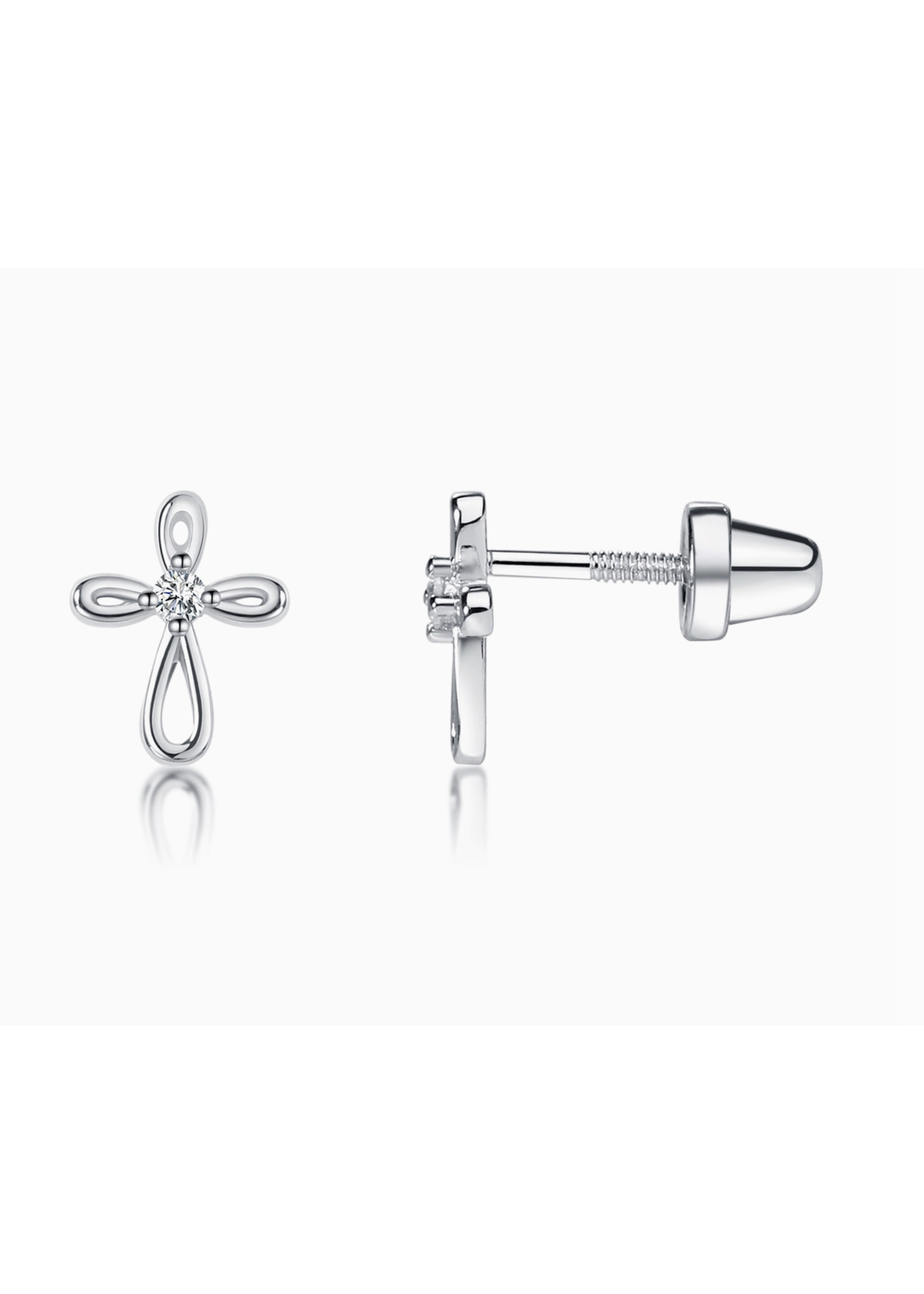 Jordans Sterling Screw Back Cross Earrings w CZ