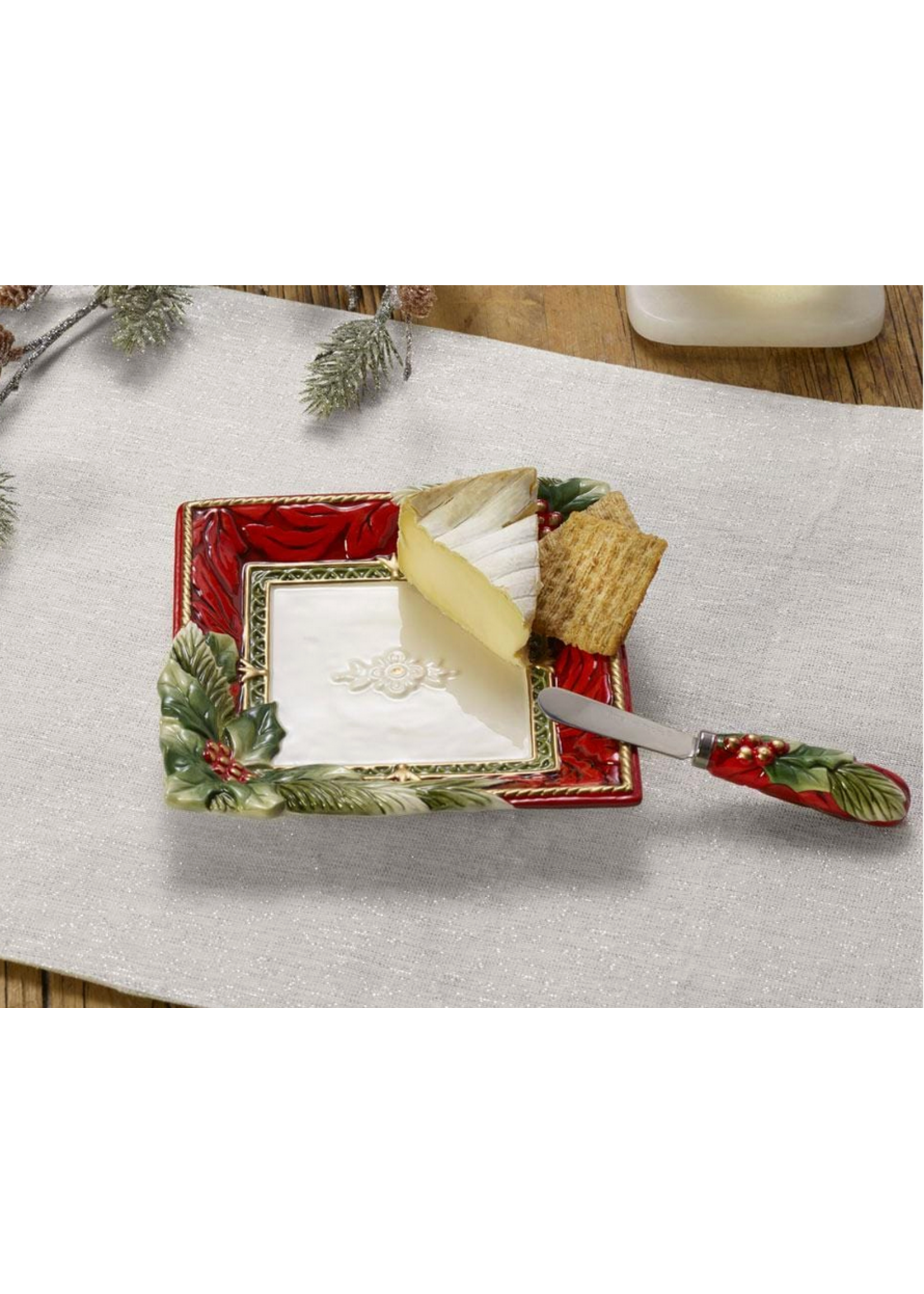 Fitz & Floyd Holiday Home Snack Tray w/ Spreader