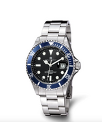 Charles Hubert Stainless Steel Black Face w Blue Dial Watch