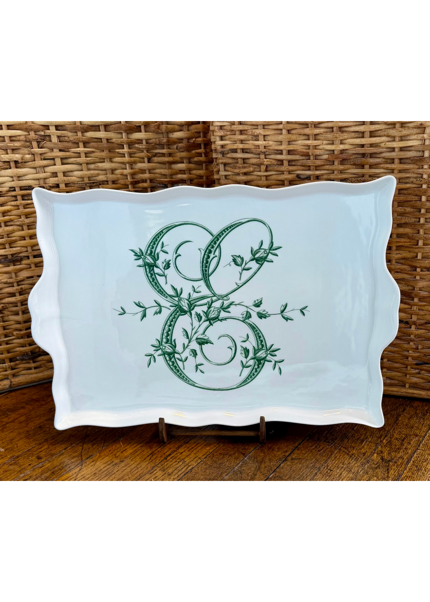 Jordans French Monogram Serving Tray - E - Green