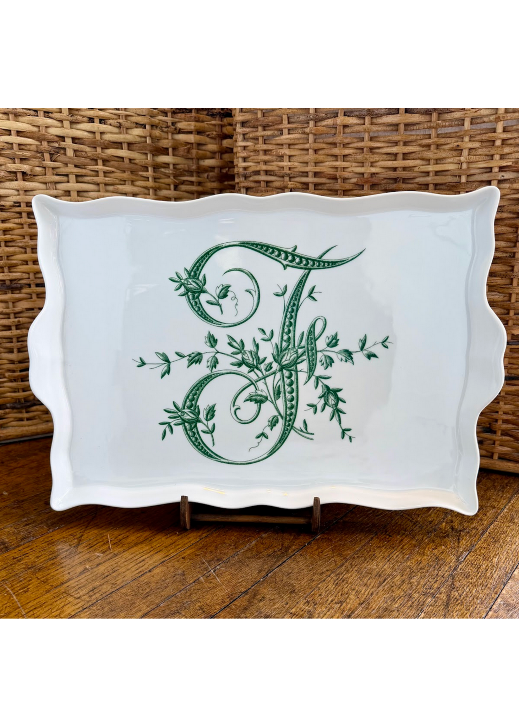 Jordans French Monogram Serving Tray - F - Green
