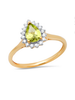 Jordans 10k Peridot Pear Ring w/ Dia Halo .15cttw