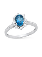 Jordans 10kwg London Blue Topaz Ring w/ Dia Halo .20cttw