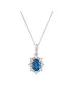 Jordans 10kwg London Blue Topaz Necklace w/ Dia Halo .20cttw
