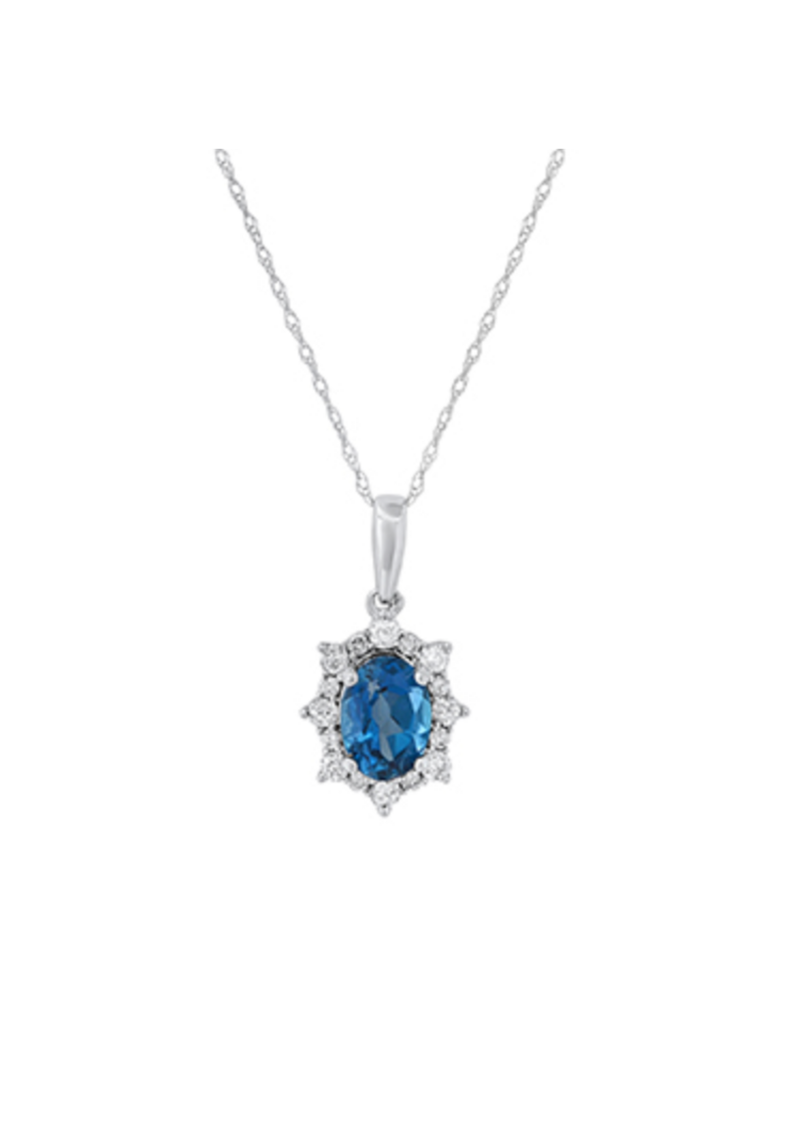 Jordans 10kwg London Blue Topaz Necklace w/ Dia Halo .20cttw