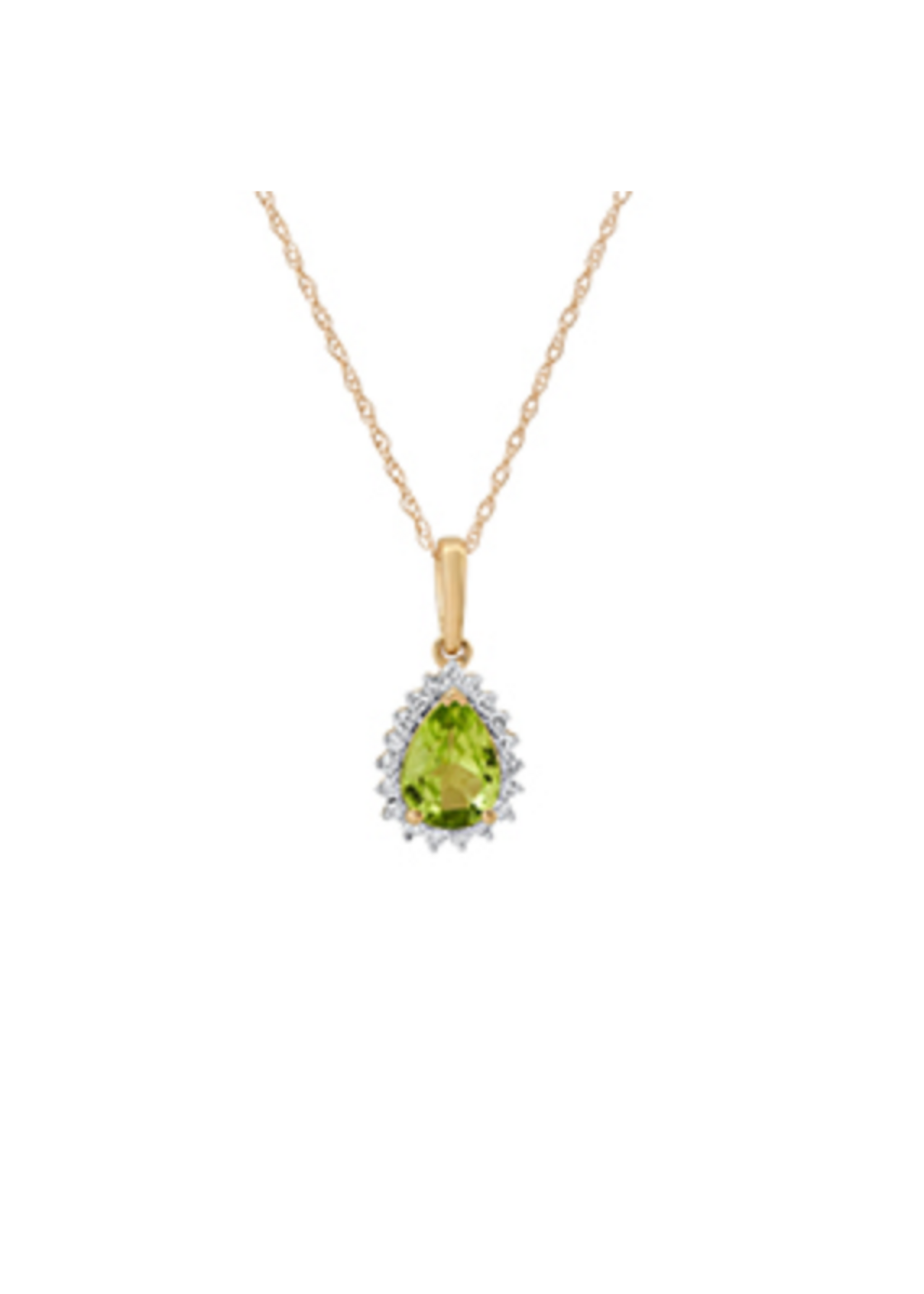 Jordans 10k Peridot Pear Necklace w/ Dia Halo .15cttw