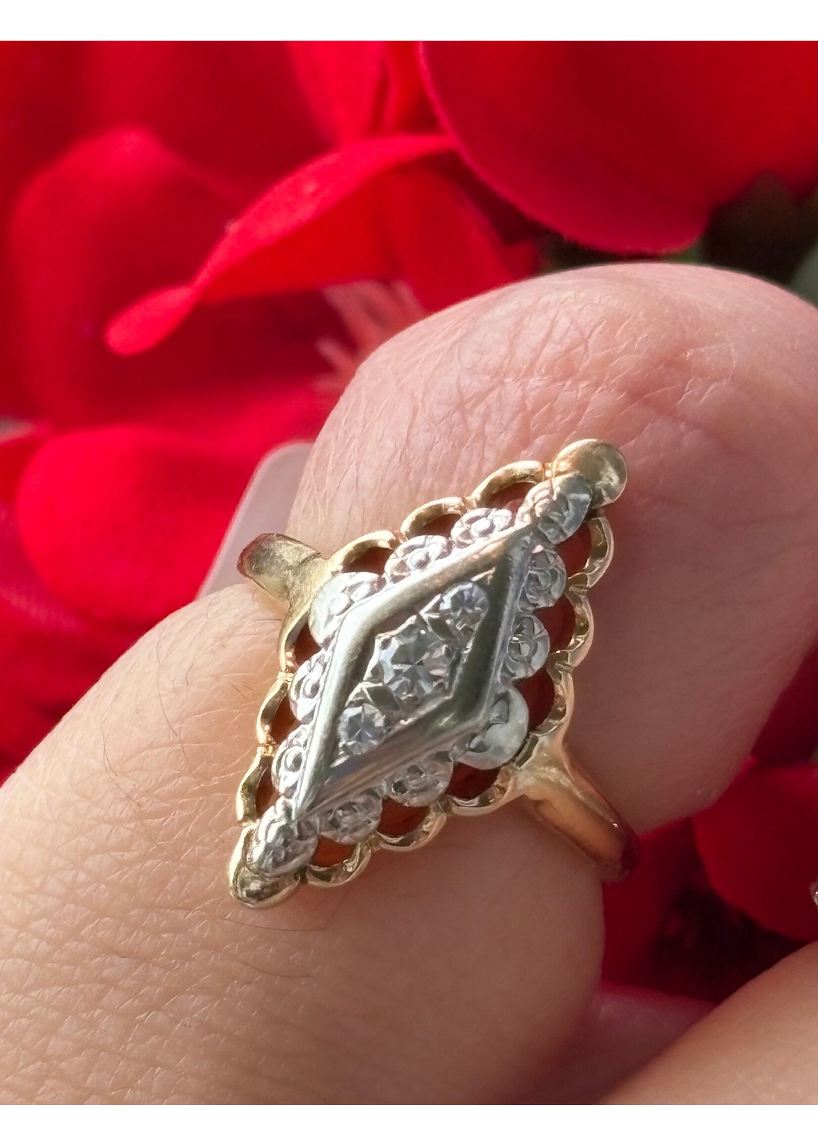 Jordans Vintage Two Tone Fashion Ring 14k .05cttw