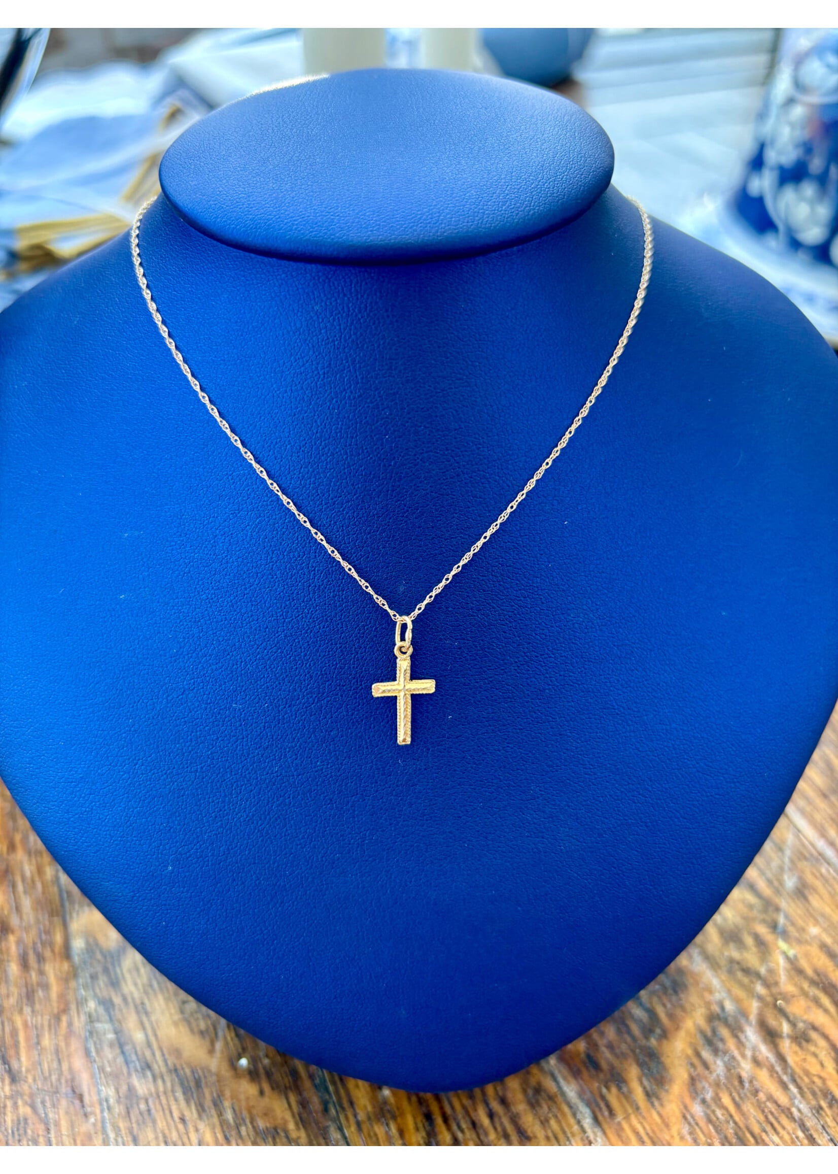 Jordans 14k Diamond Cut Beaded Cross Necklace