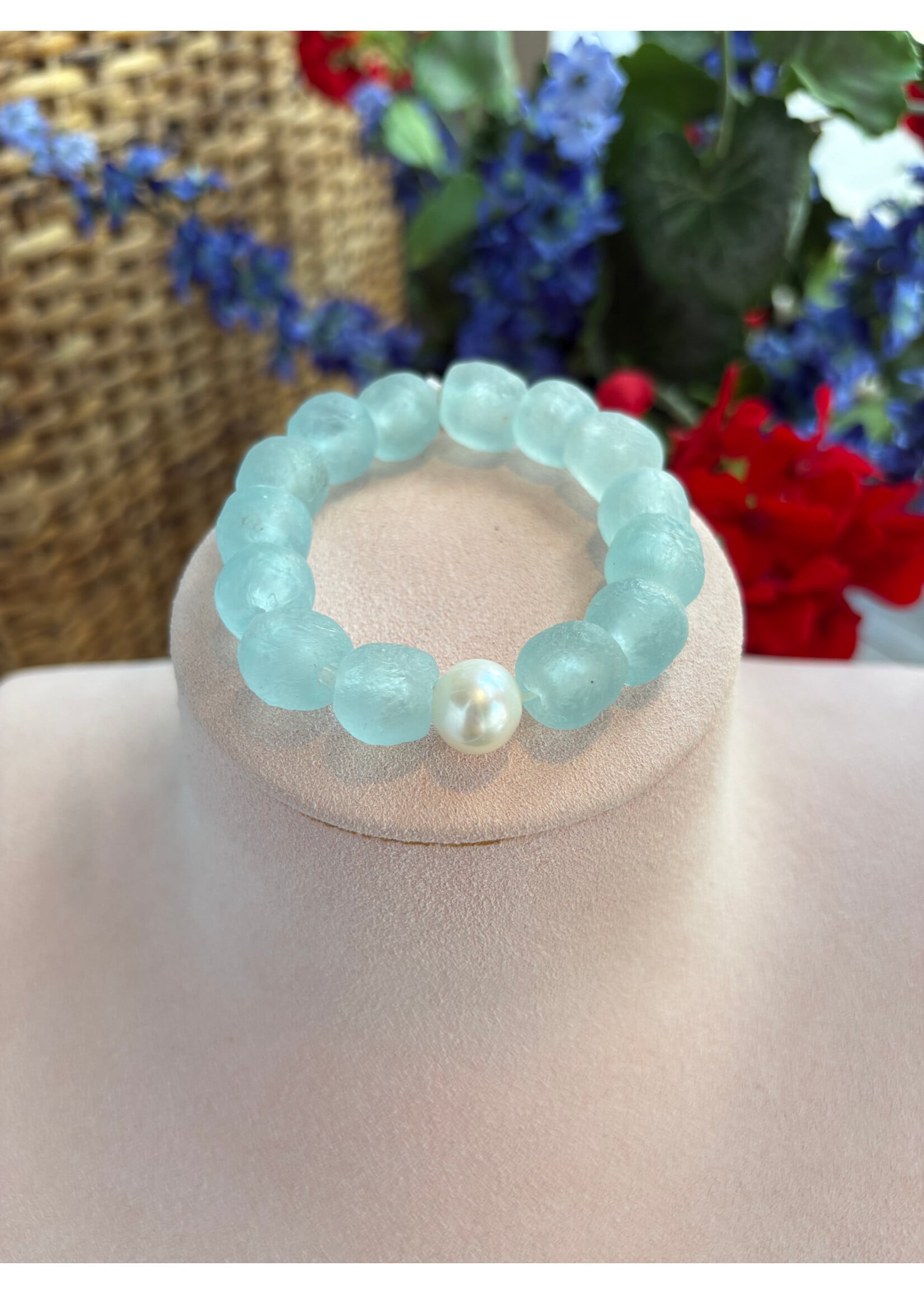 Wendy Perry Designs Aqua Sea Glass & Pearl Bracelet