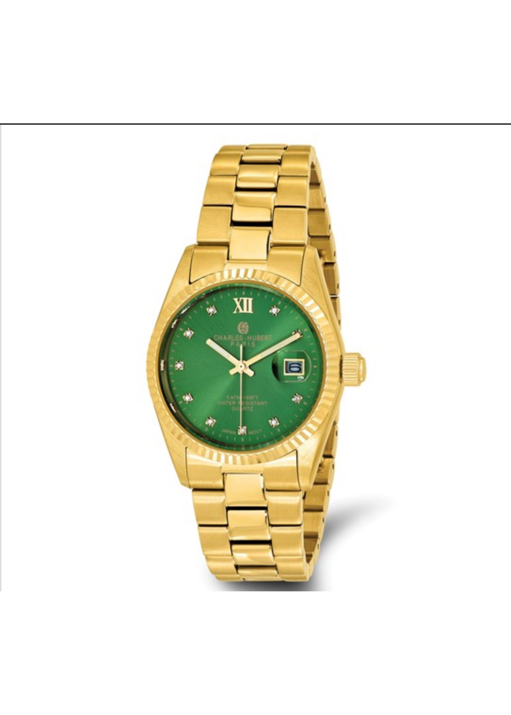 Charles Hubert Mens Gold Tone Stainless Steel Green Dial Watch