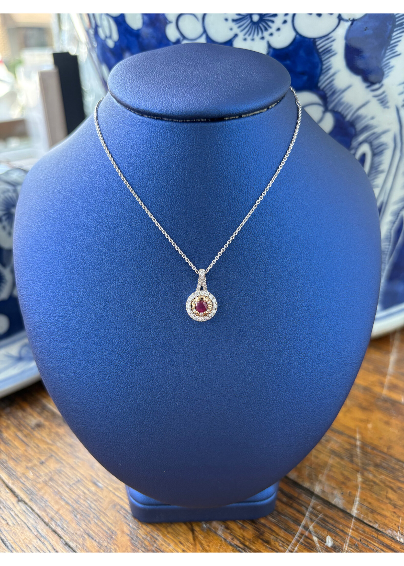 Jordans 14k Two-Tone Diamond & Ruby Necklace .25cttw adj chain