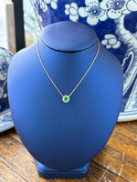 Jordans .70ct Emerald and Diamond Halo Necklace 14k adj chain