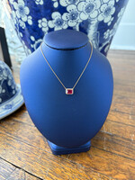 Jordans 1.4ct Ruby and Diamond Emerald Cut Pendant 14k adj chain