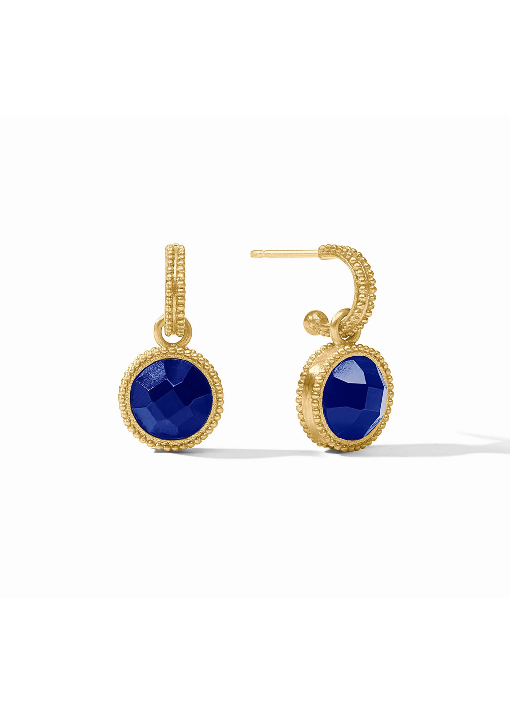 Julie Vos Fleur-de-Lis Hoop & Charm Earring - Iridescent Sapphire Blue
