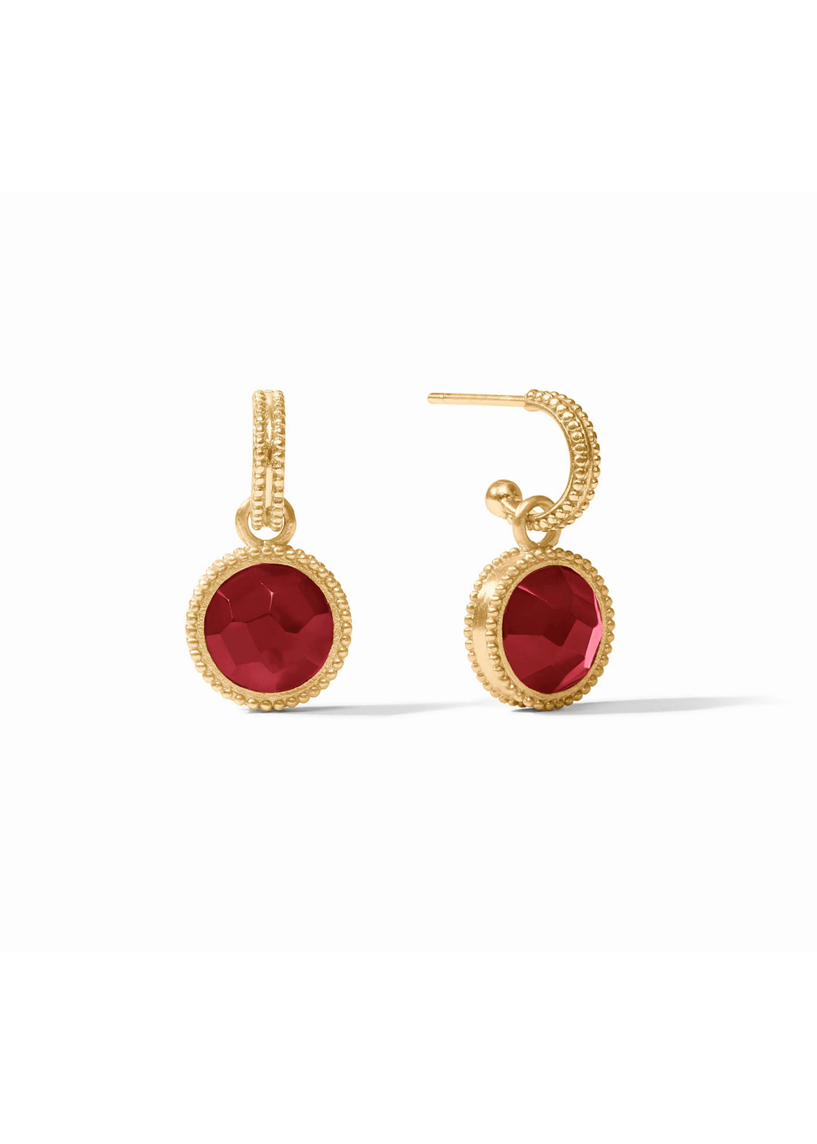 Julie Vos Fleur-de-Lis Hoop & Charm Earring - Iridescent Ruby Red